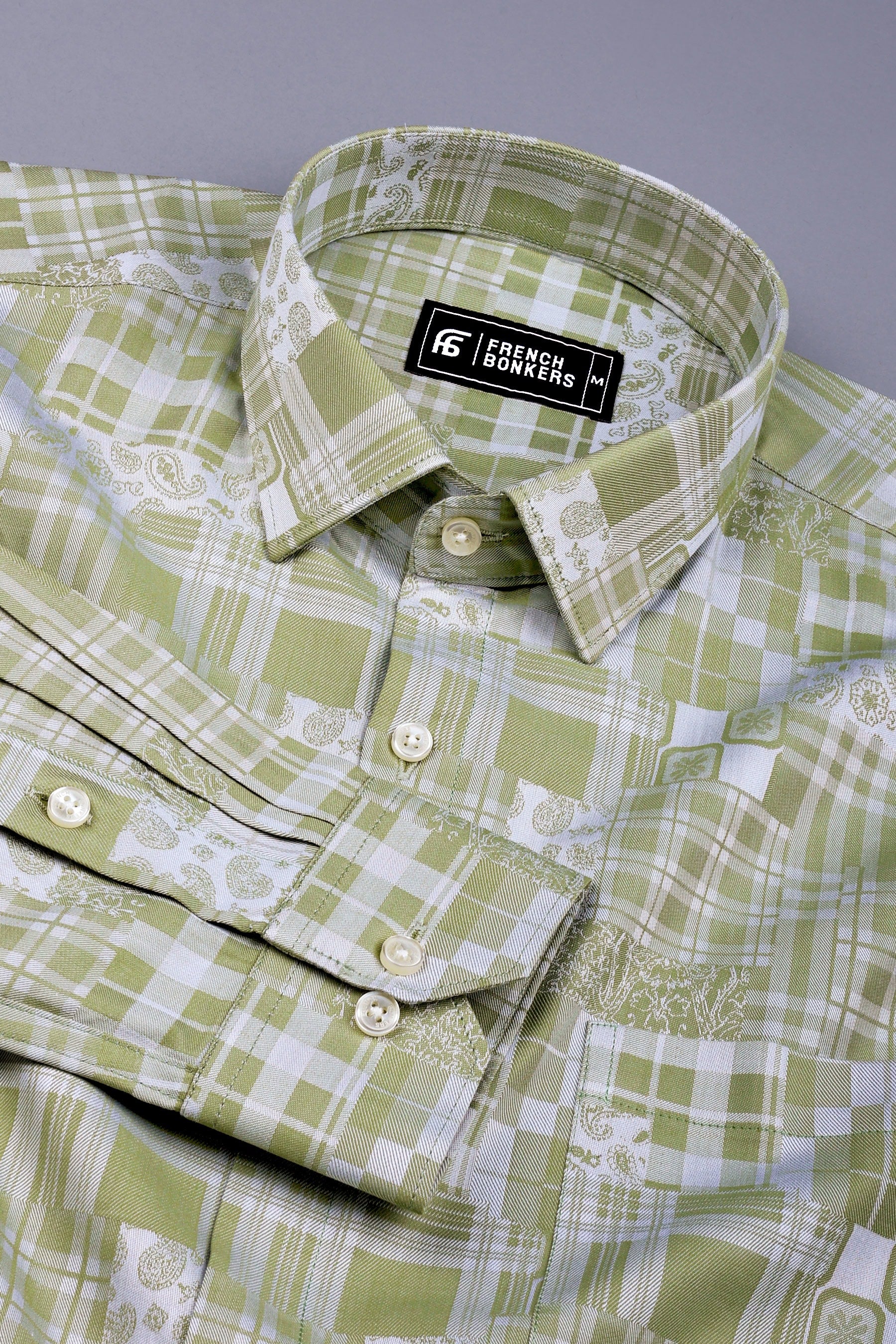 Mehndi green floral printed jacquard cotton shirt