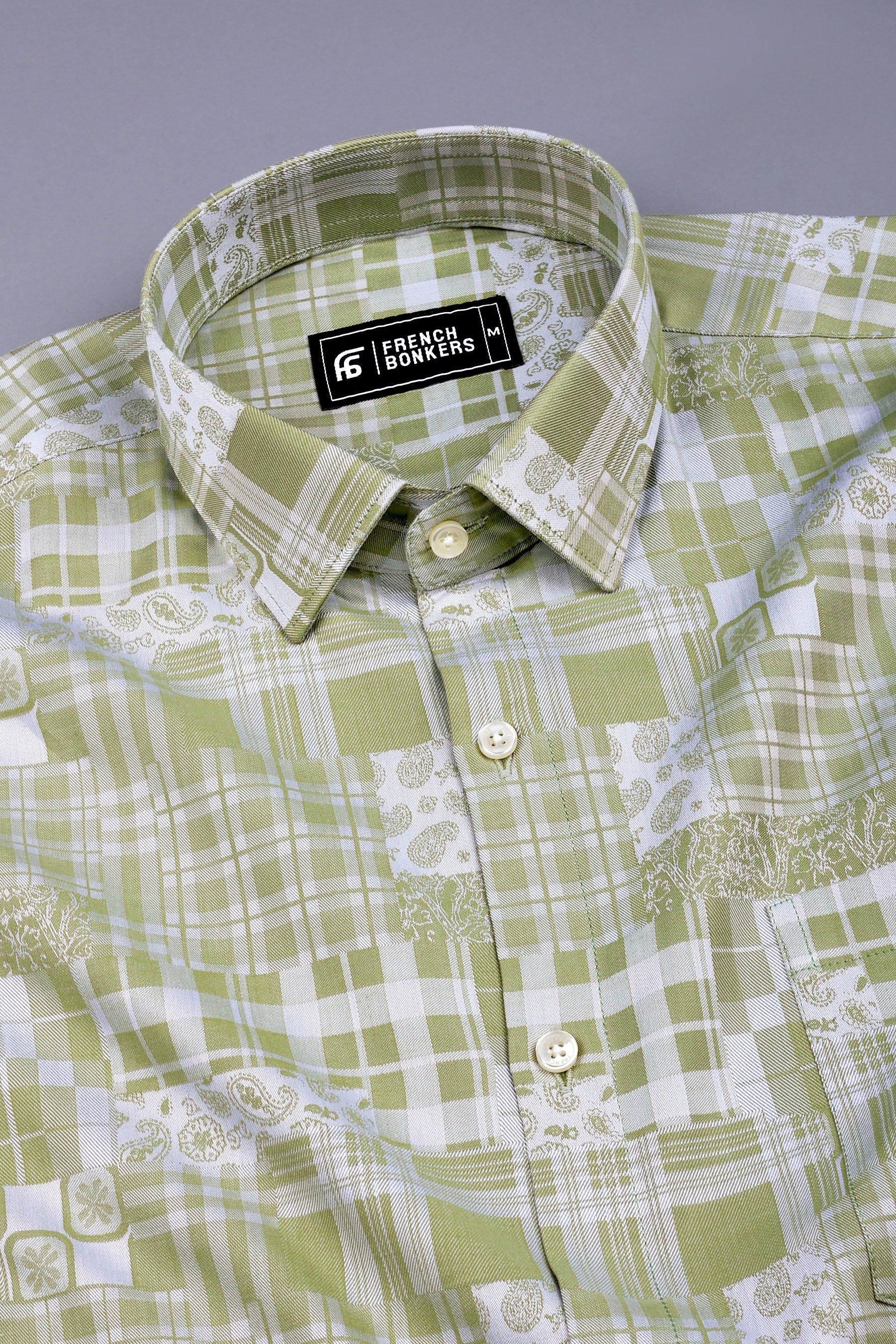 Mehndi green floral printed jacquard cotton shirt