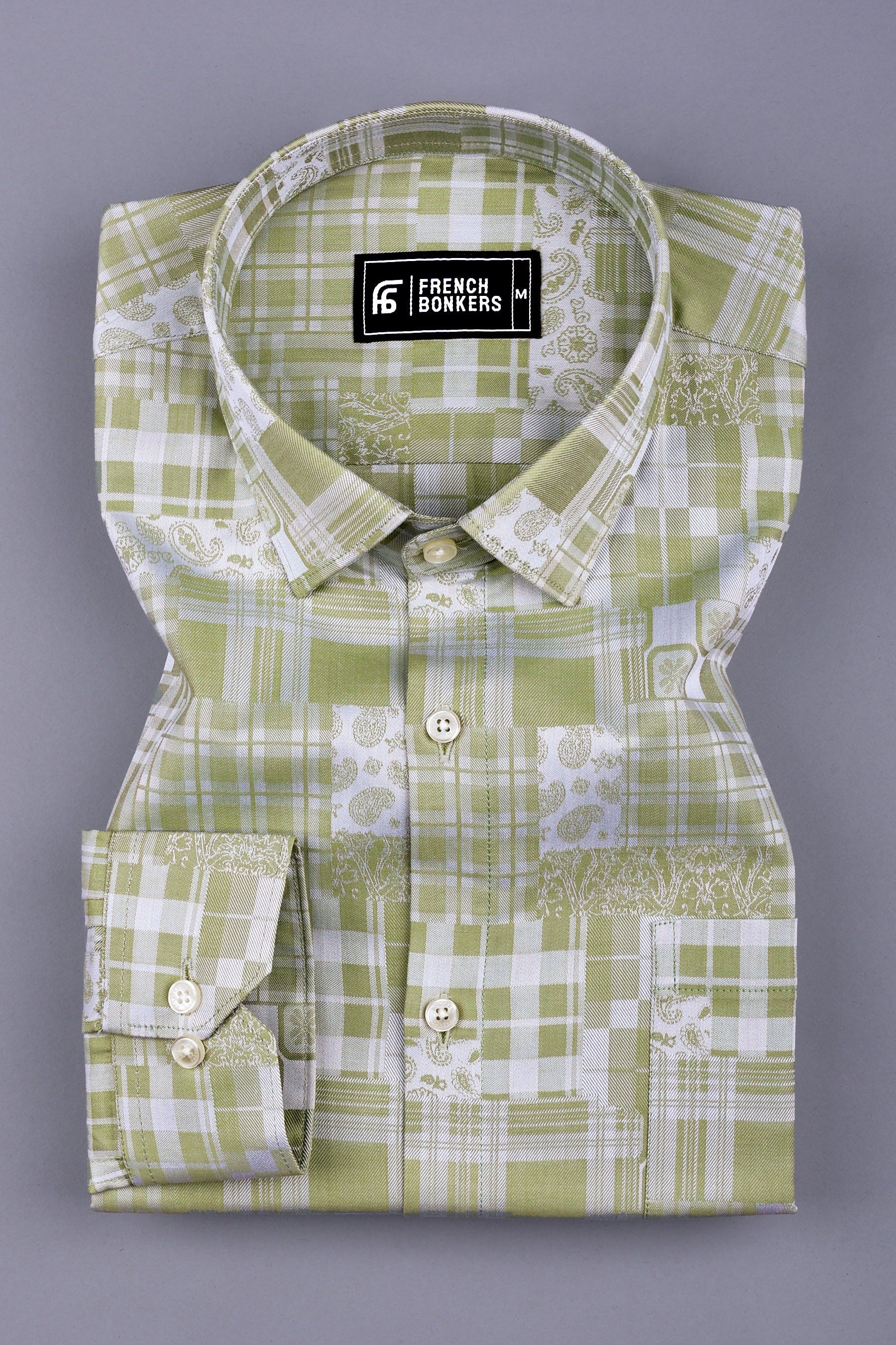 Mehndi green floral printed jacquard cotton shirt