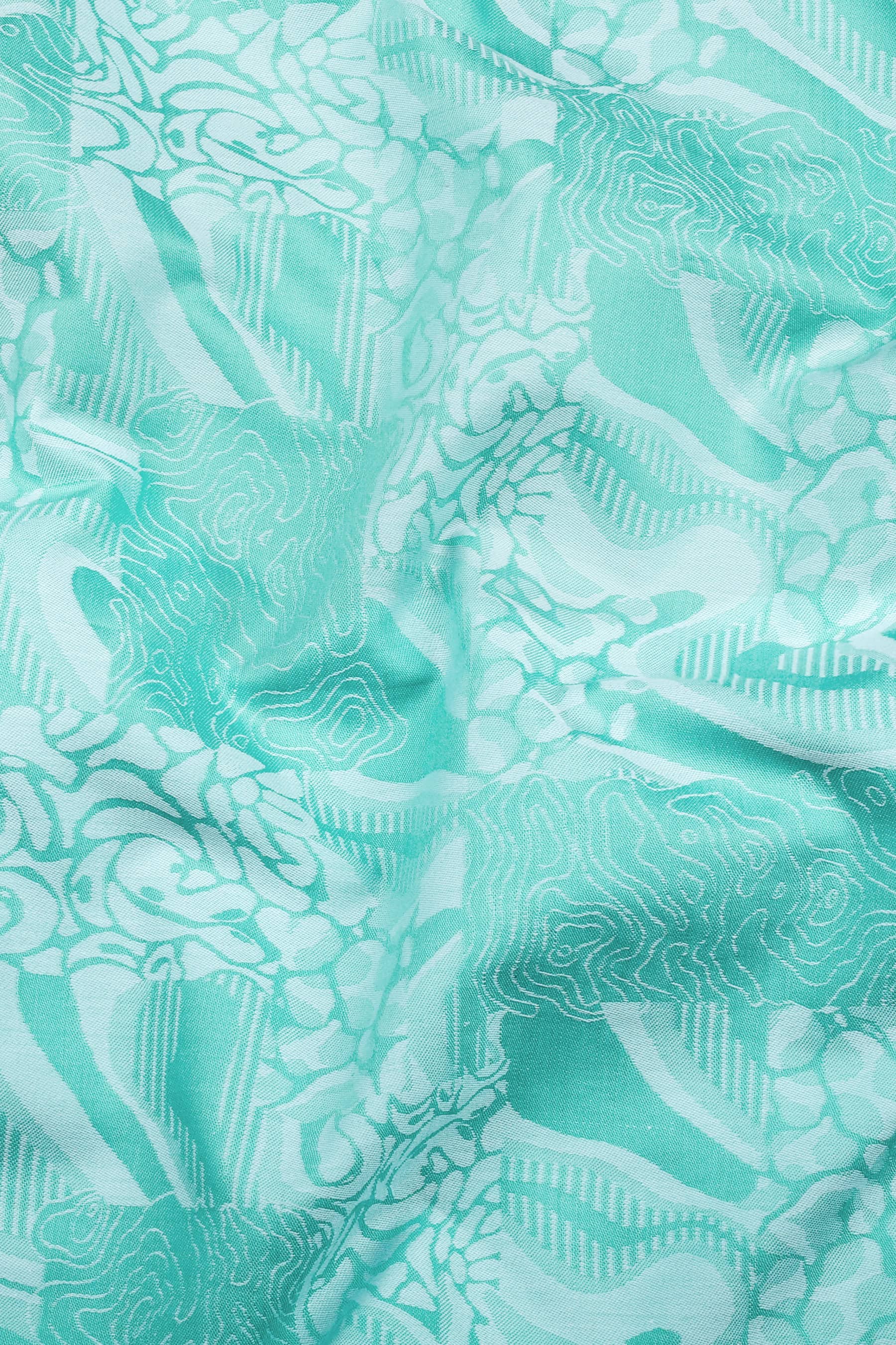 Bottle green floral printed jacquard cotton shirt