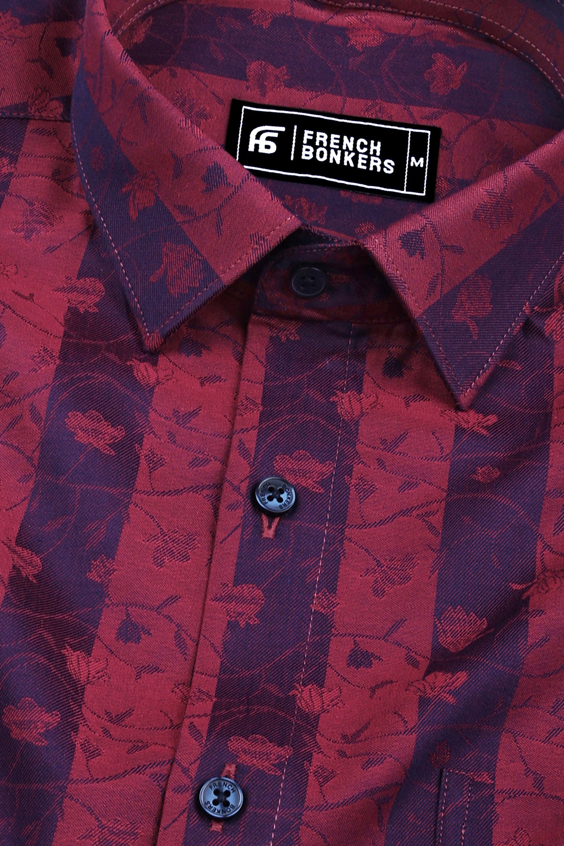Rusty red floral printed jacquard cotton shirt