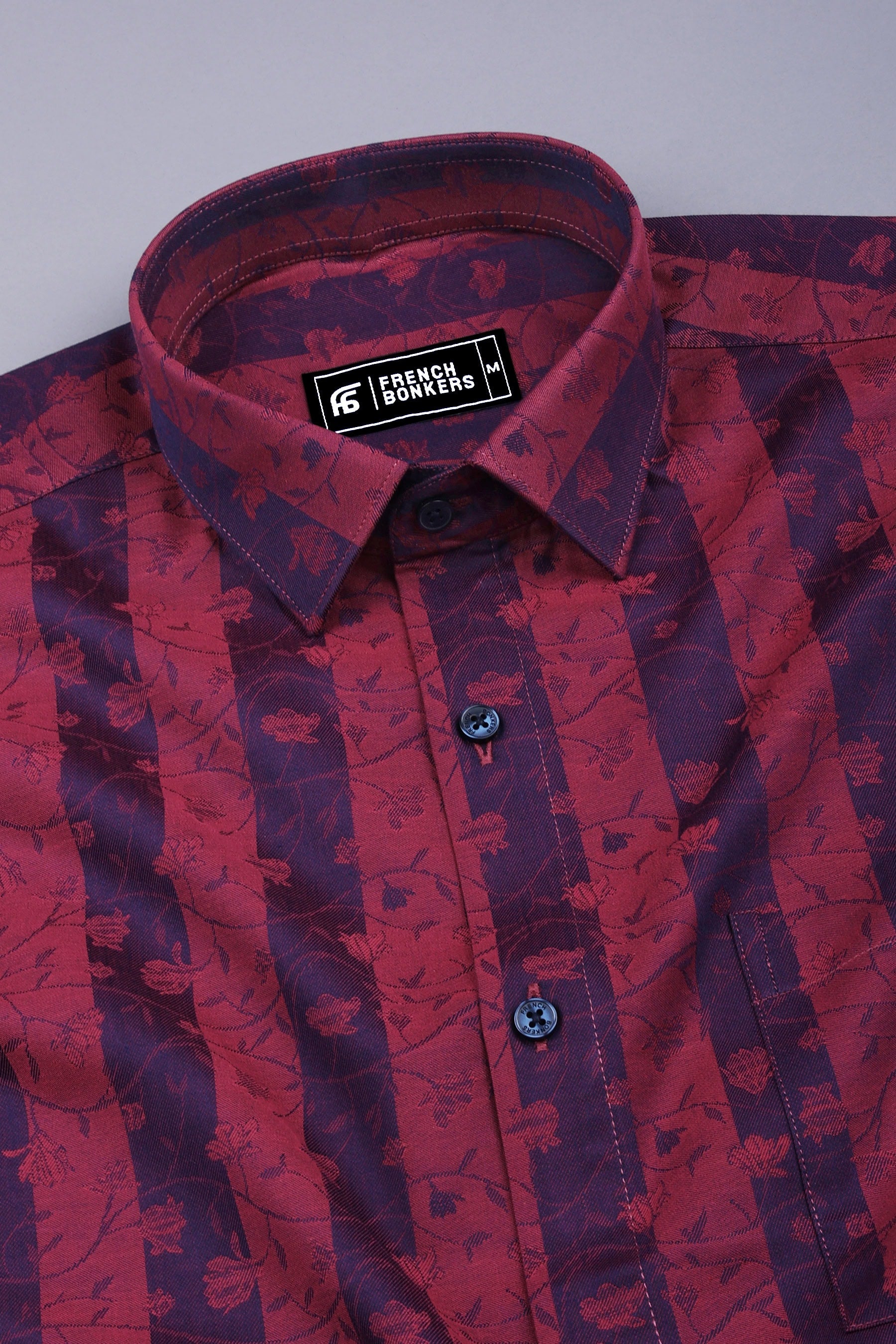 Rusty red floral printed jacquard cotton shirt