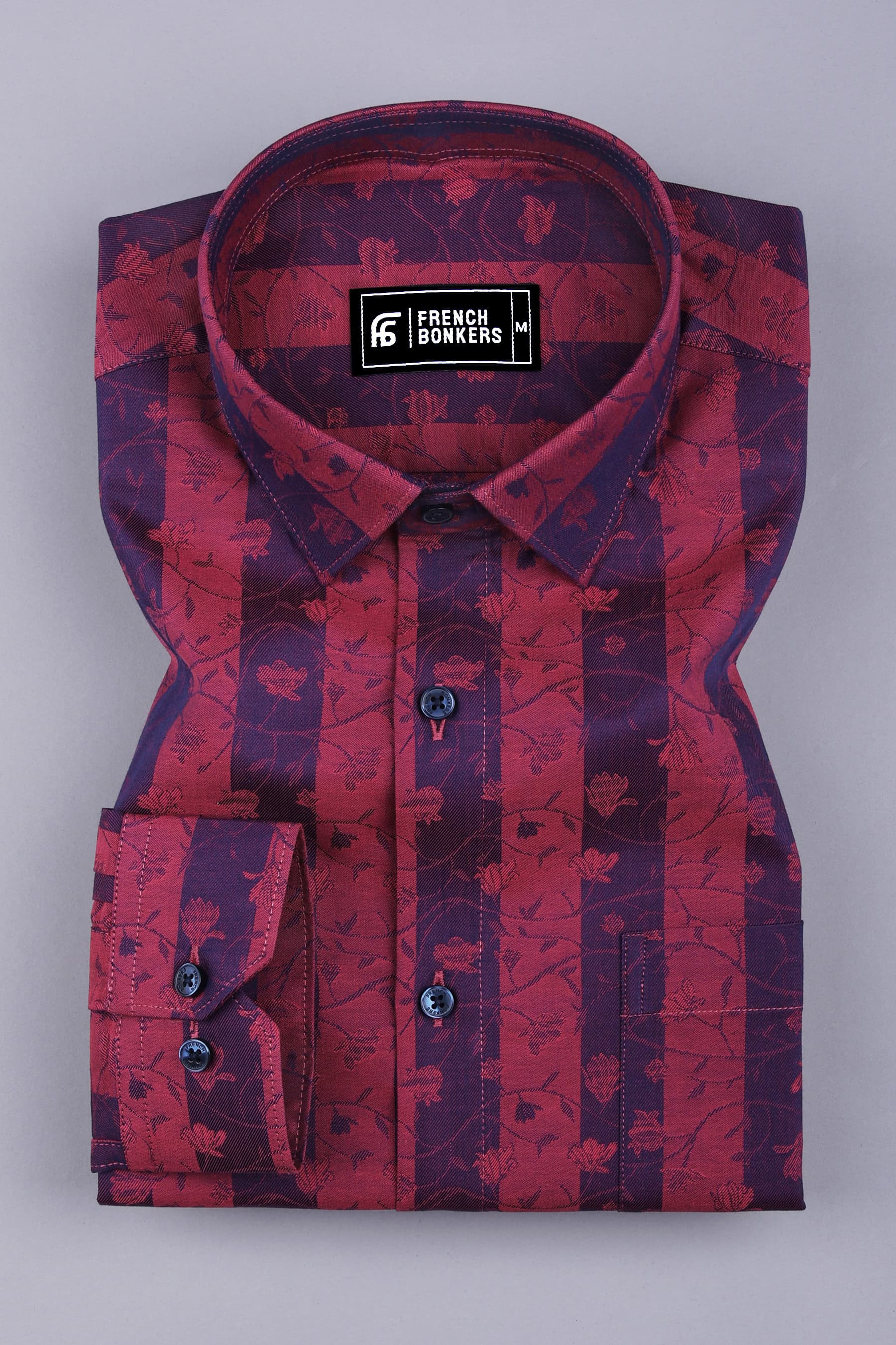 Rusty red floral printed jacquard cotton shirt