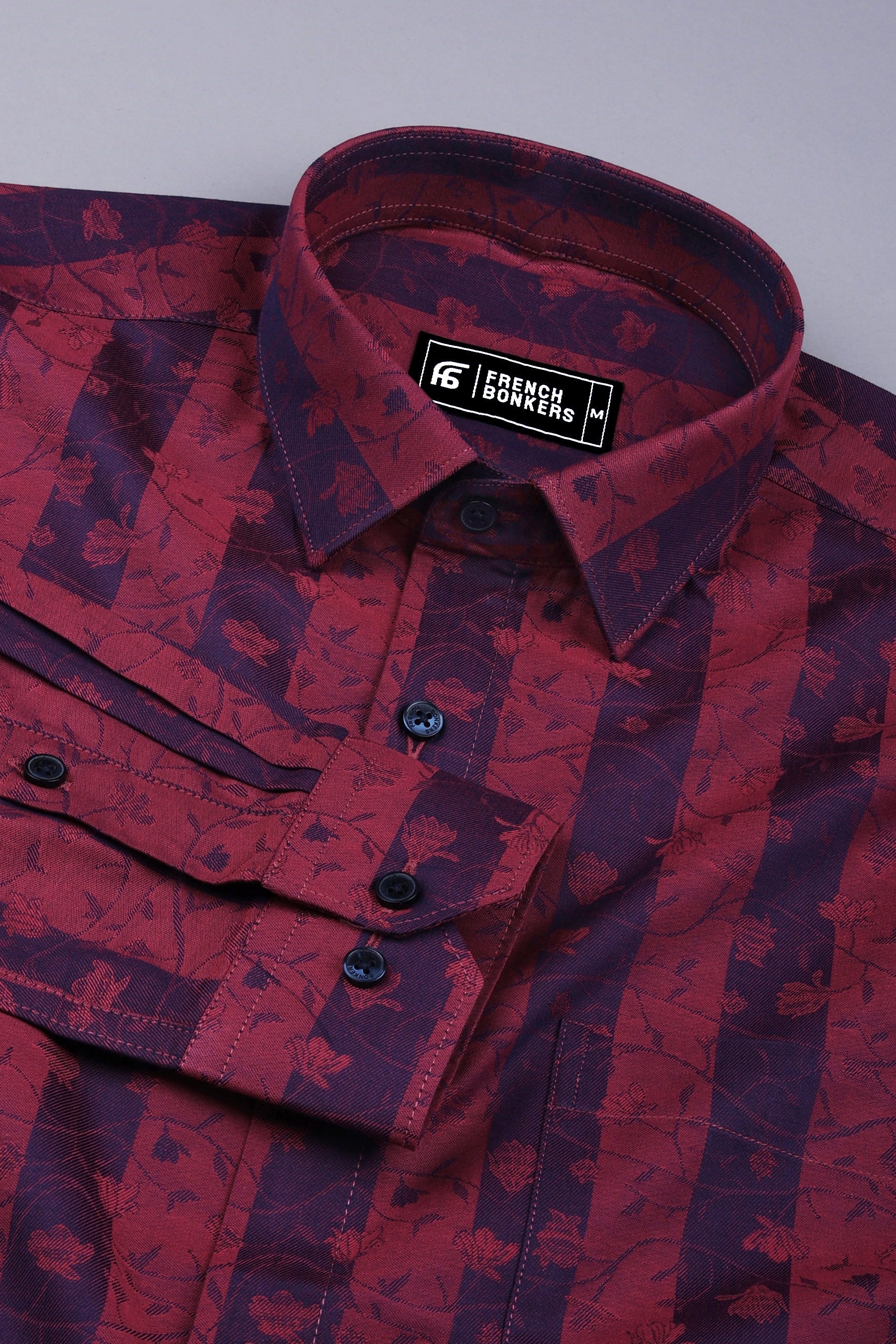 Rusty red floral printed jacquard cotton shirt