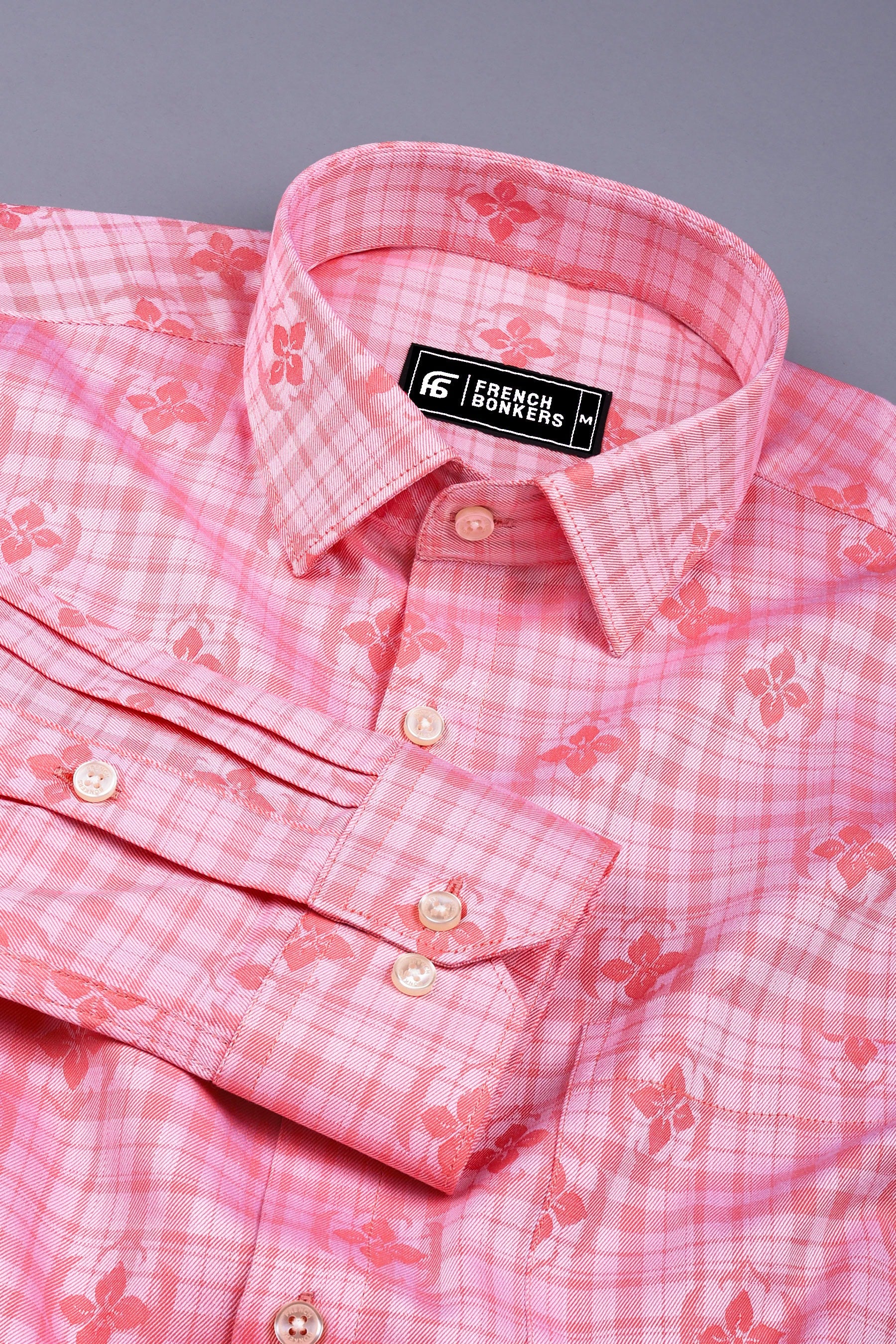 Marmalade orange twill pattern floral printed cotton shirt