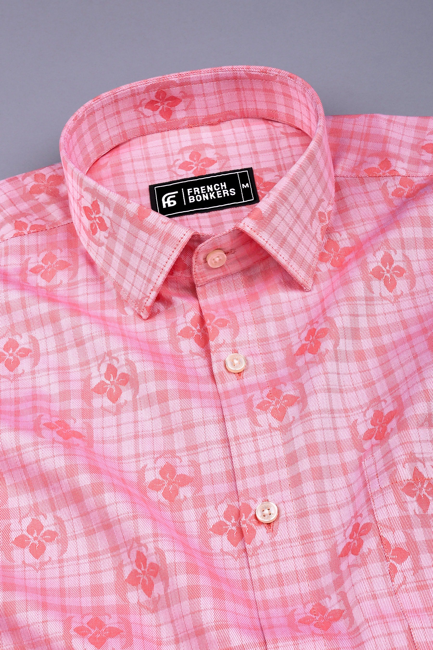 Marmalade orange twill pattern floral printed cotton shirt