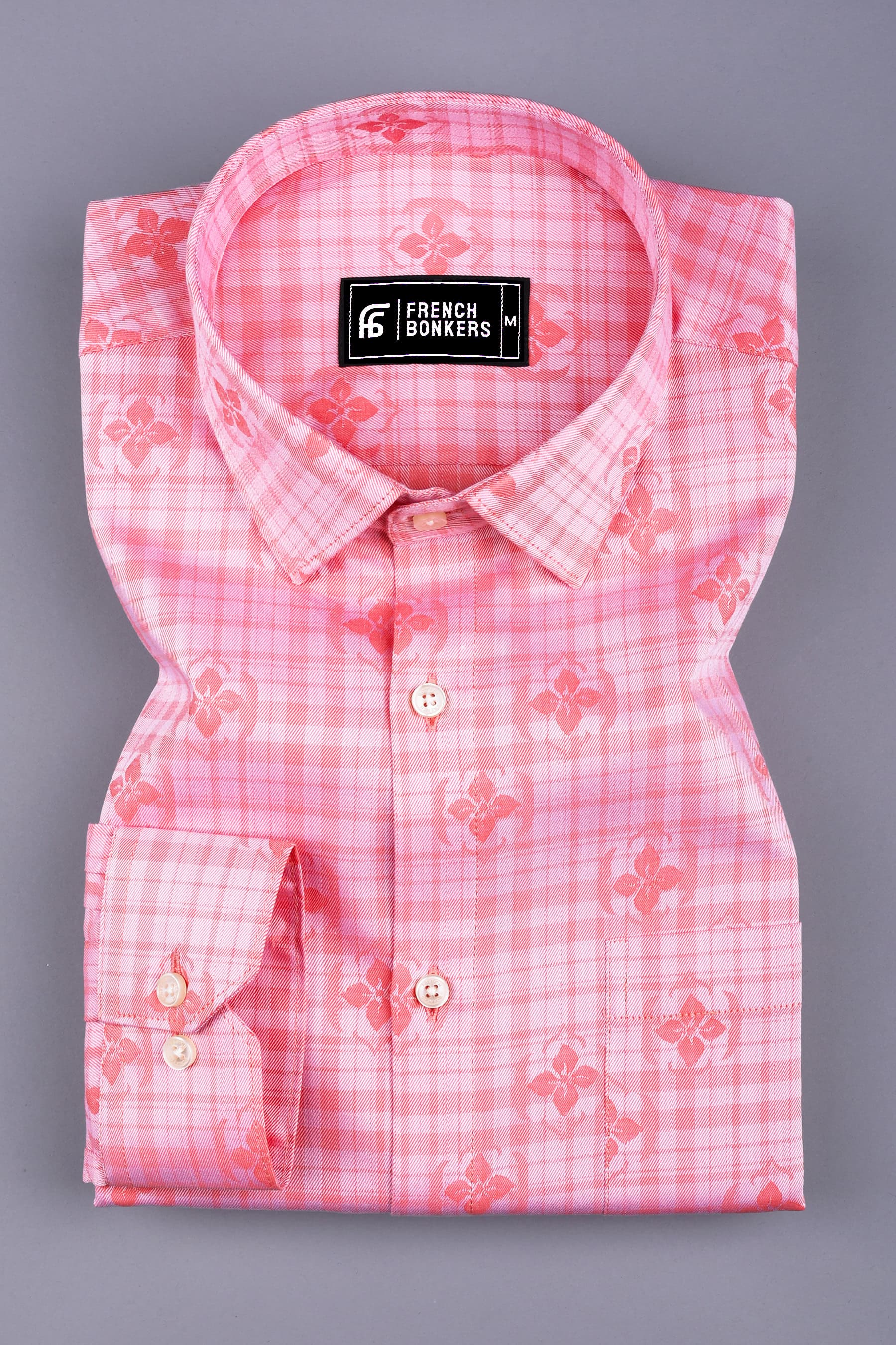 Marmalade orange twill pattern floral printed cotton shirt