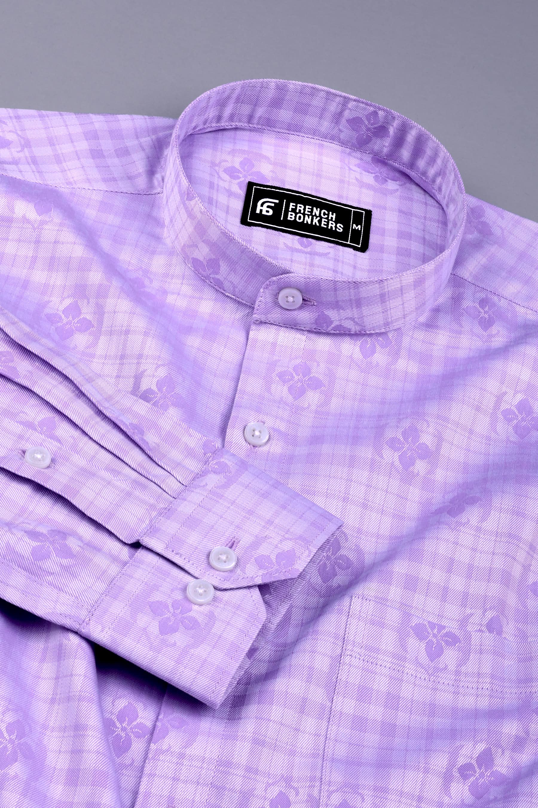 Purple floral printed jacquard cotton shirt