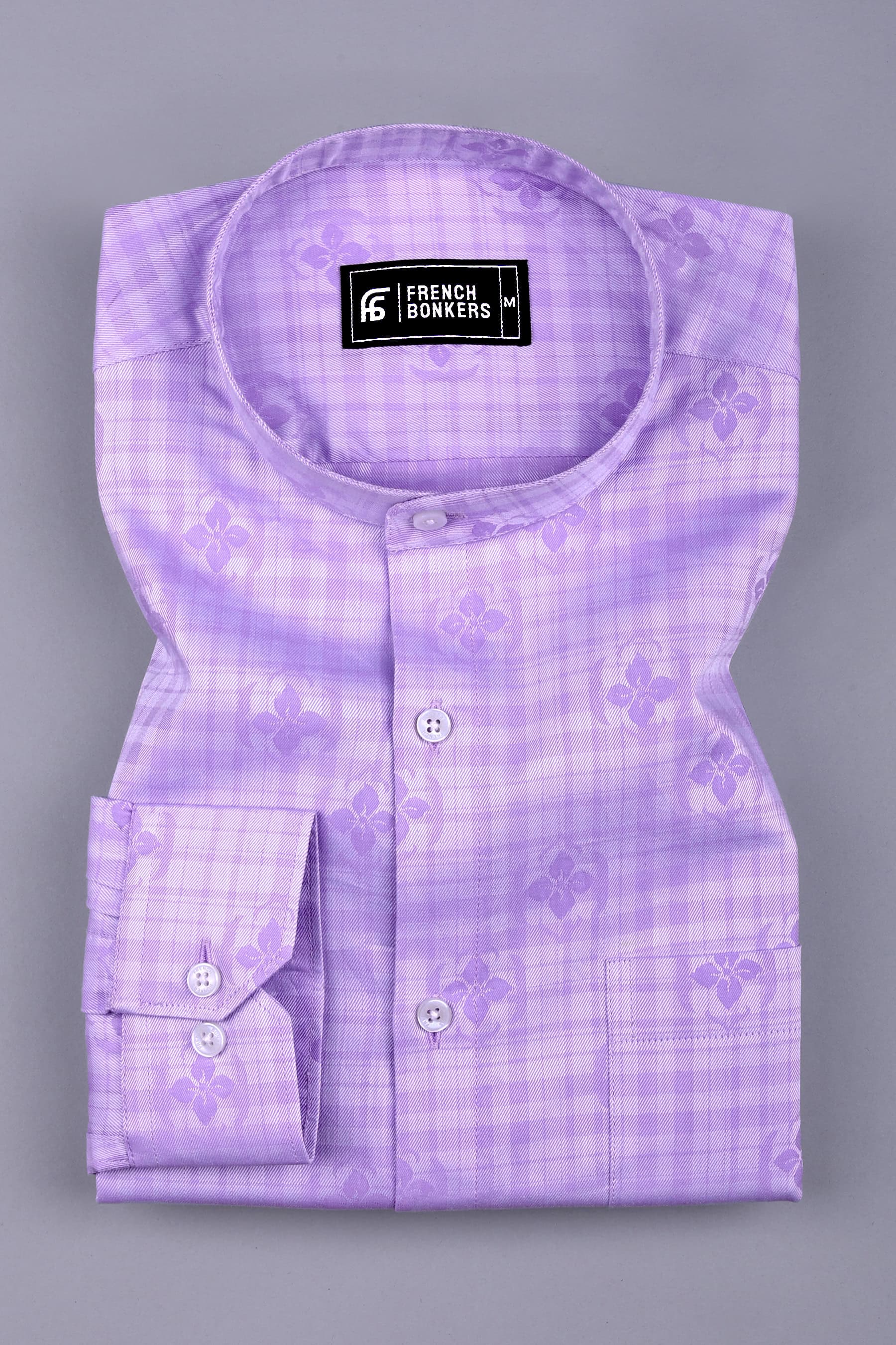 Purple floral printed jacquard cotton shirt