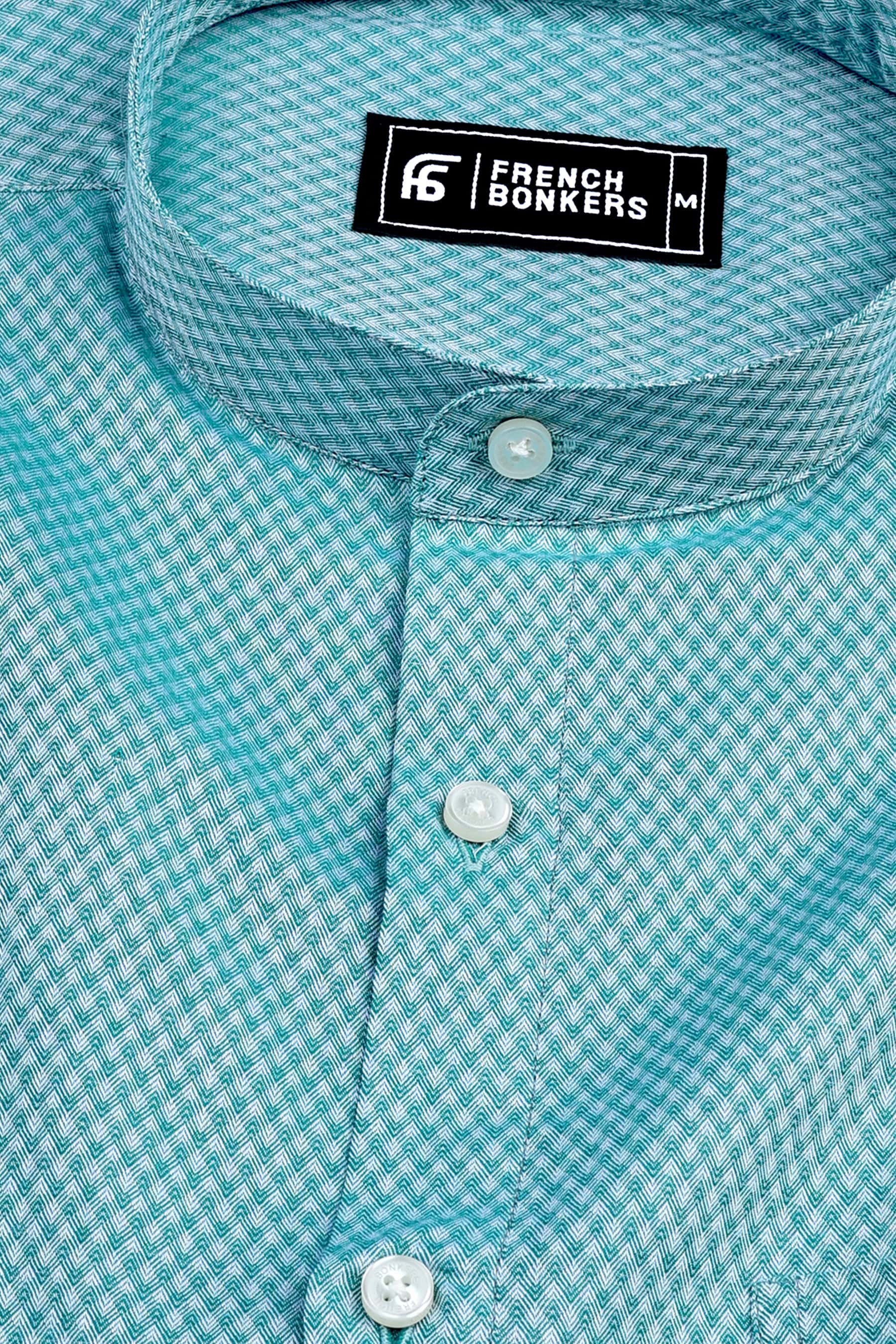 Green and white harringbone texture cotton solid shirt