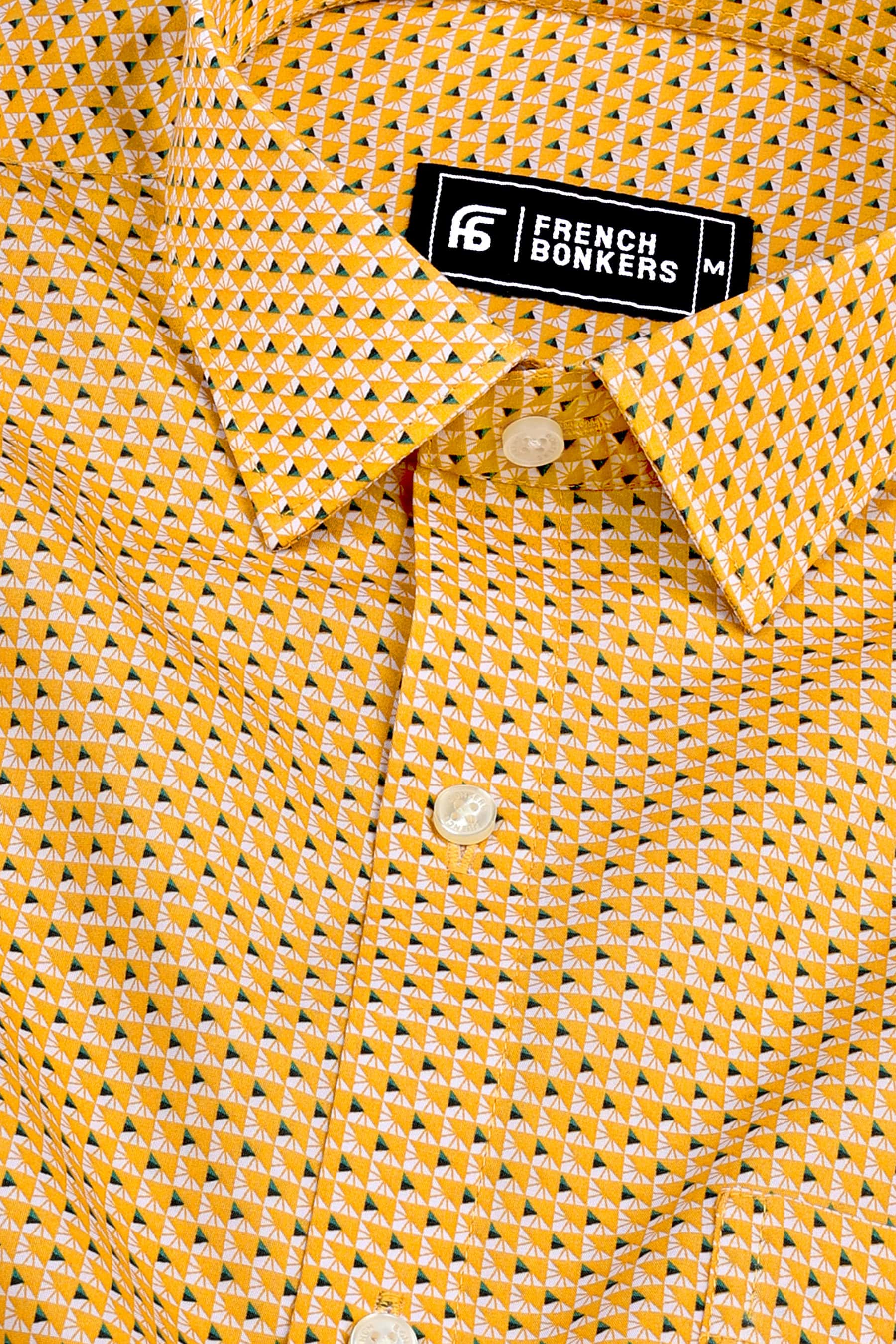 Yellow with white printed cotton shirt