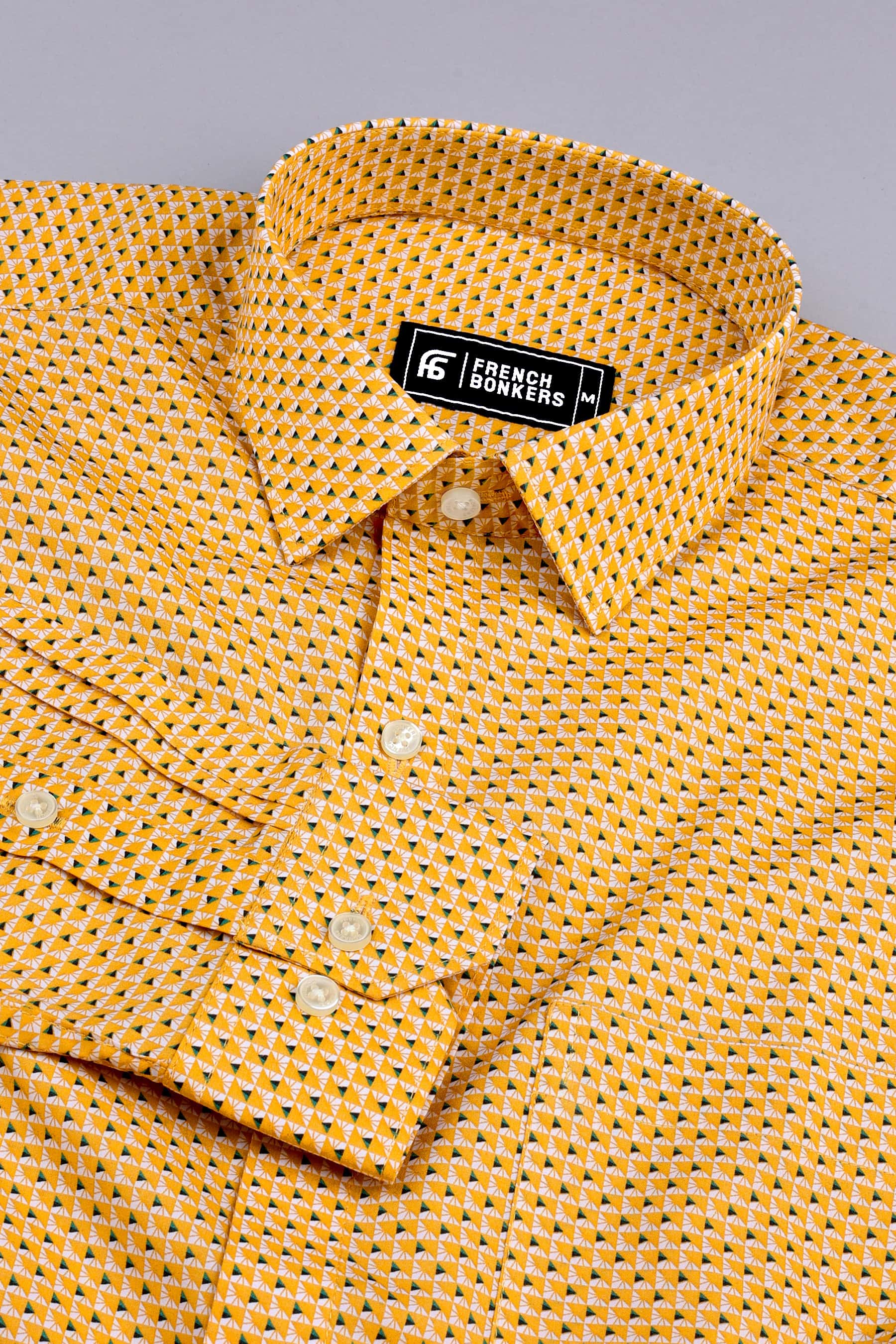 Yellow with white printed cotton shirt