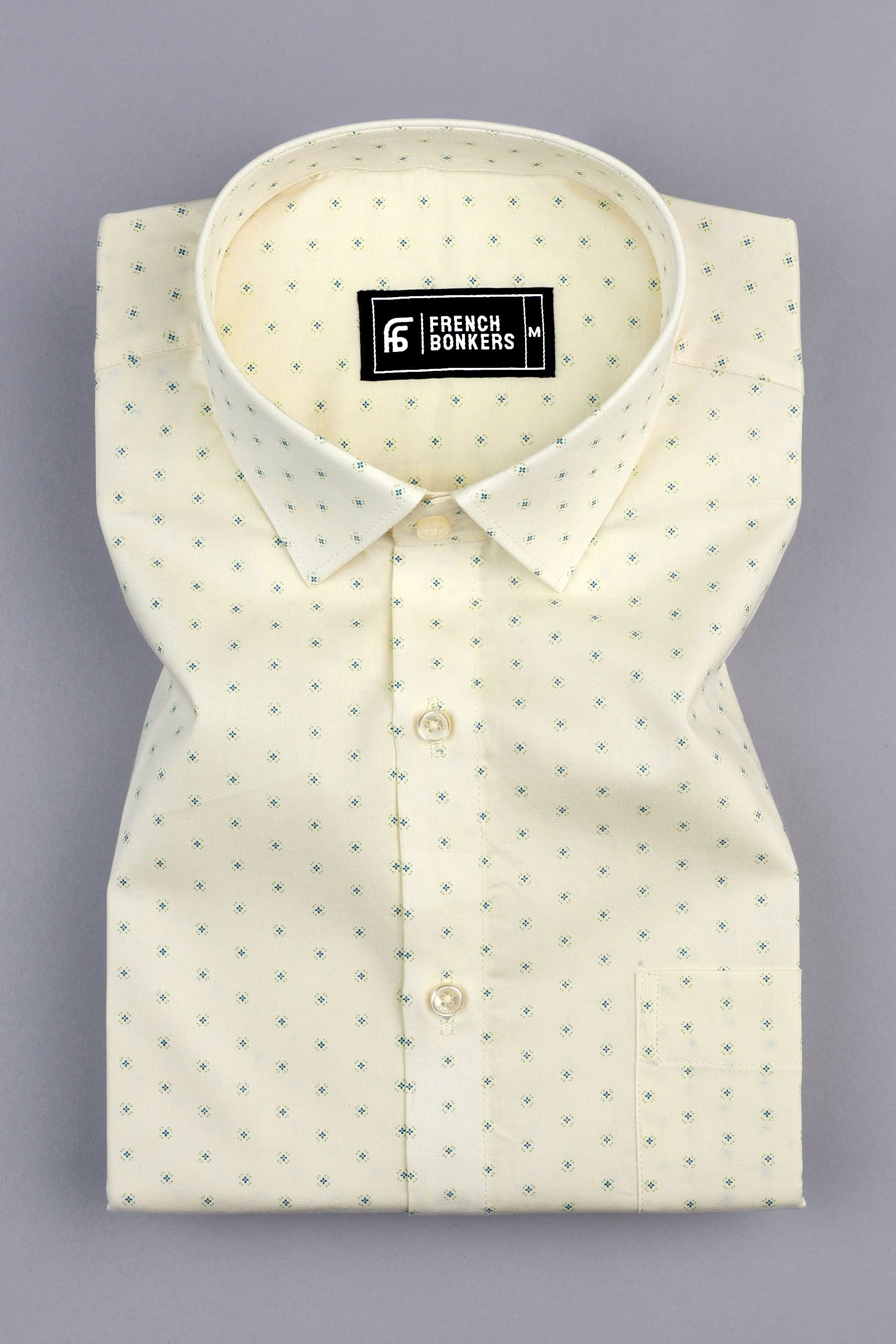 Porcelain white with micro blue printed cotton shirt