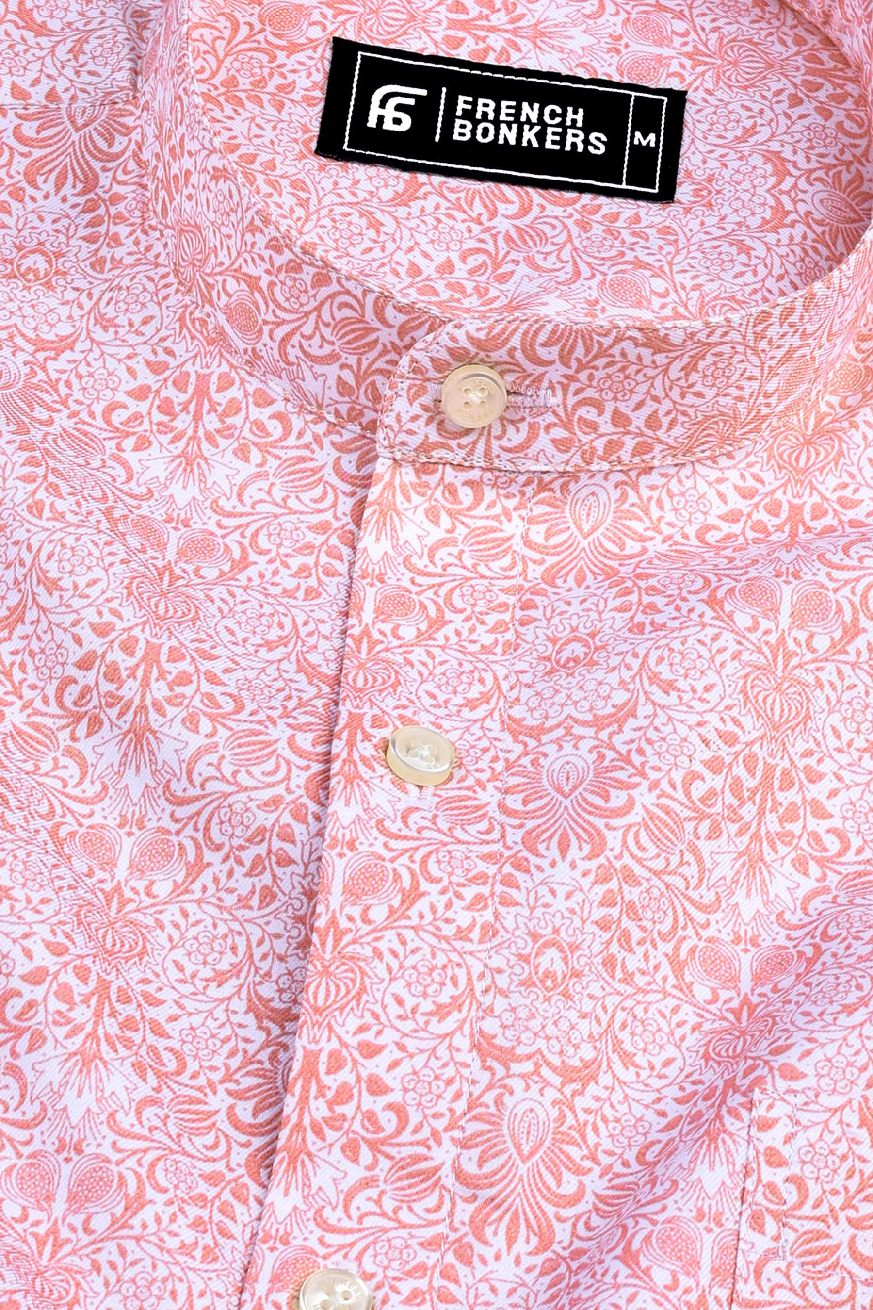 White with carrot floral design printed cotton shirt