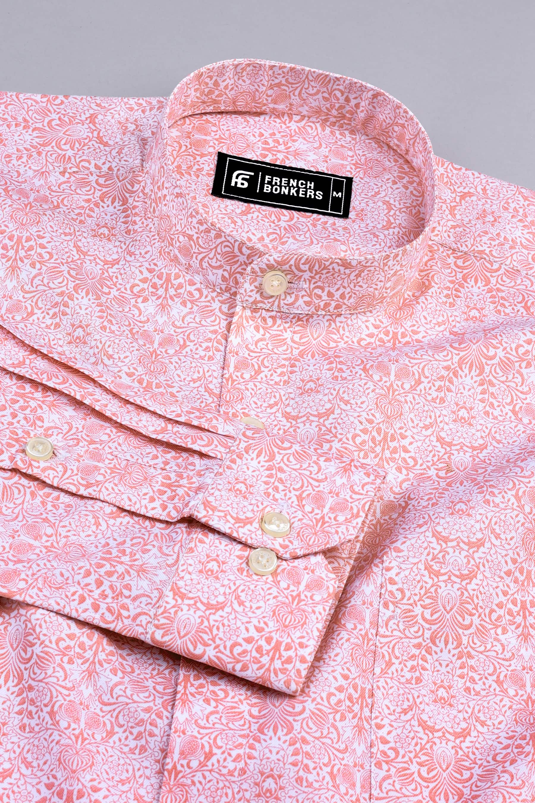 White with carrot floral design printed cotton shirt