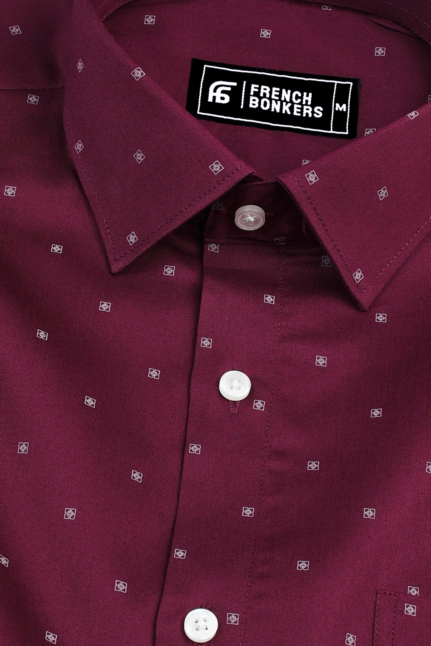 Maroon with white printed premium cotton shirt