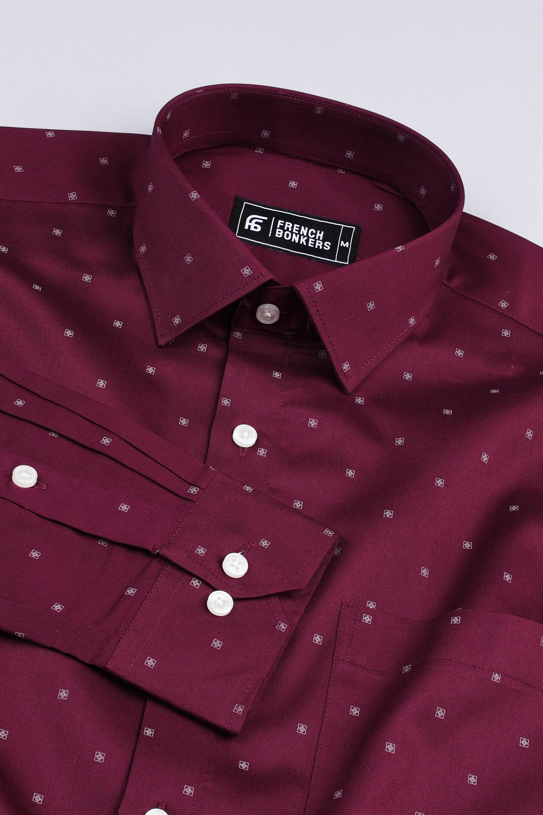 Maroon with white printed premium cotton shirt