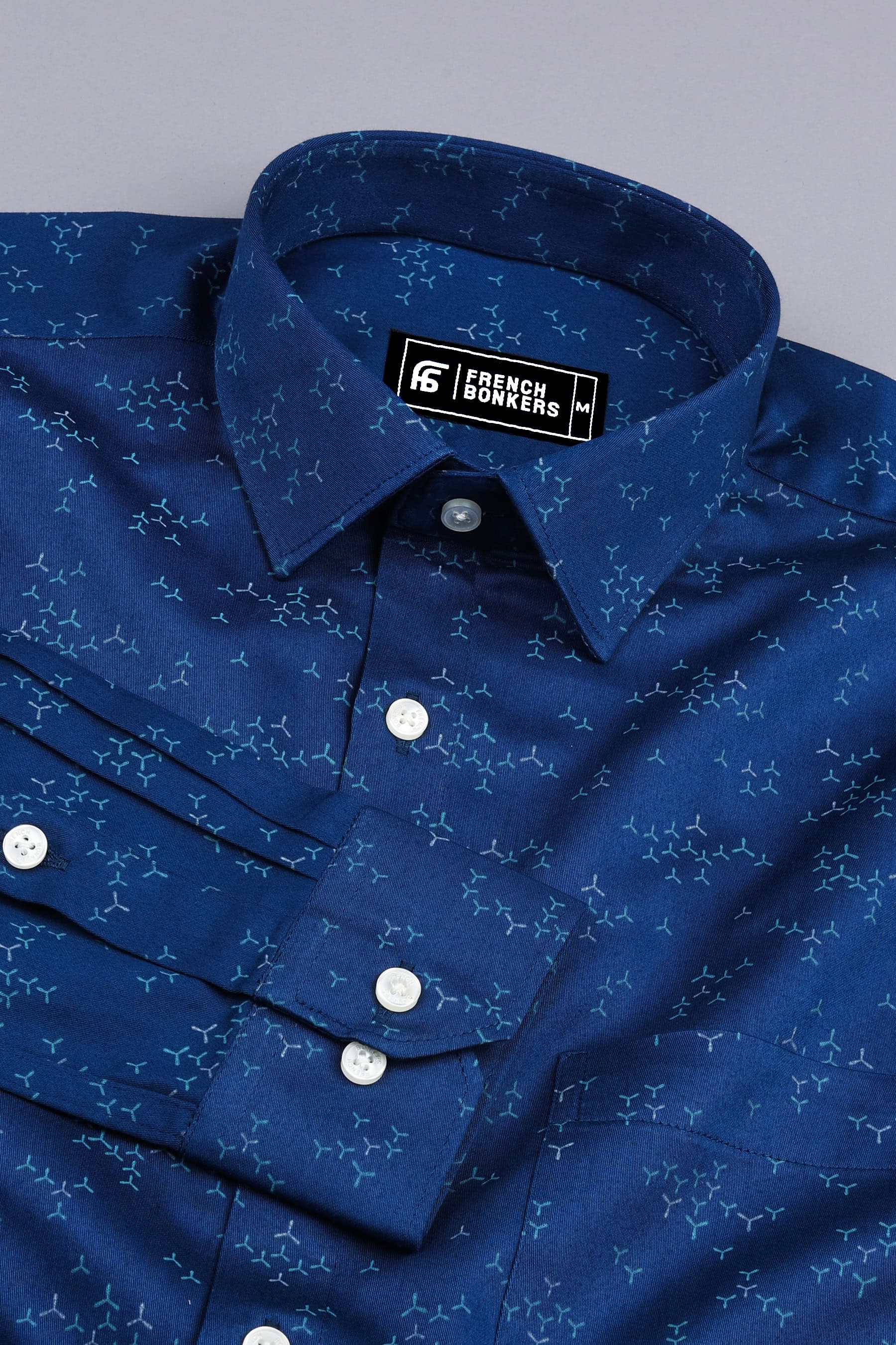 Royal blue windmill printed cotton shirt