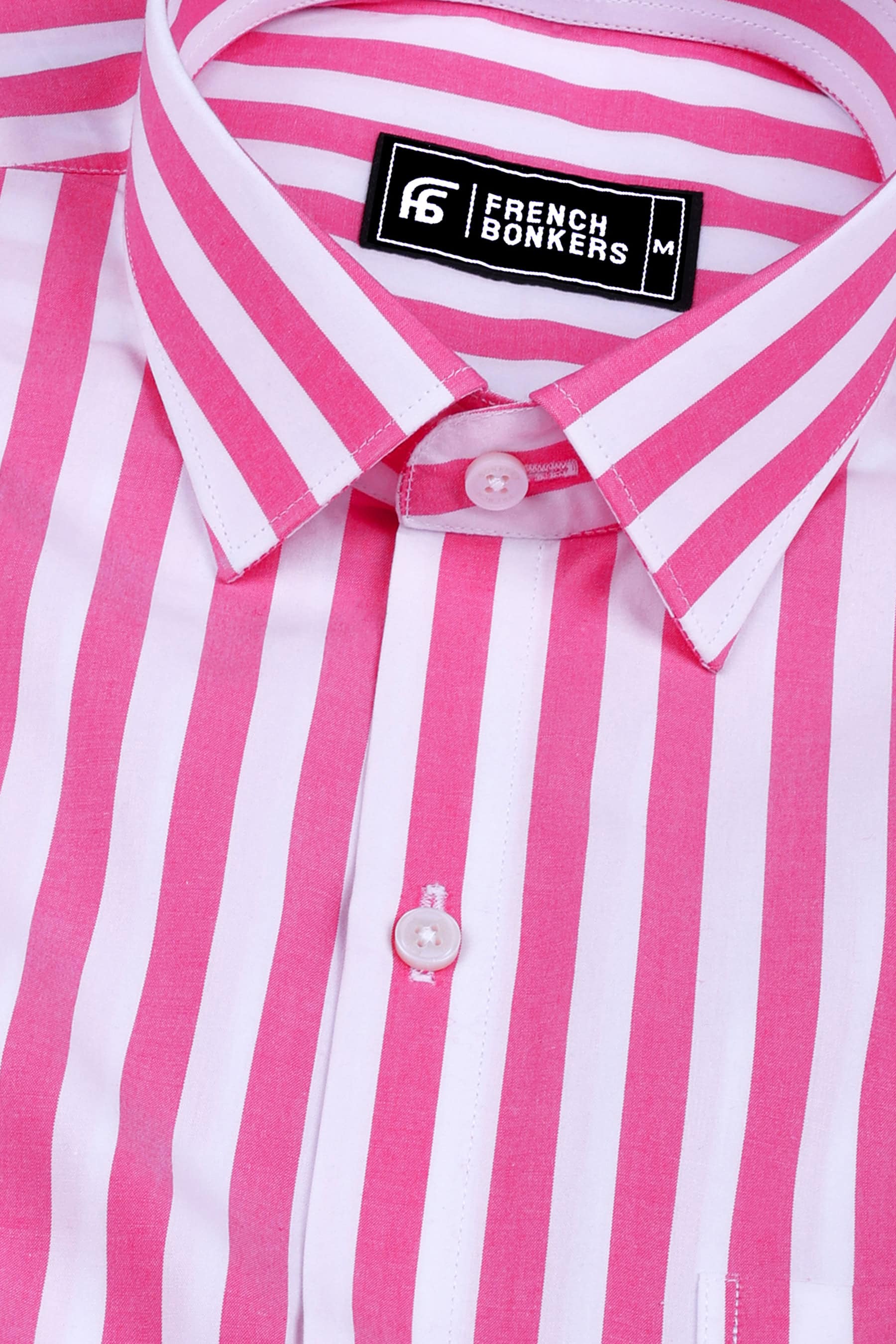 White with pink awning stripe cotton shirt