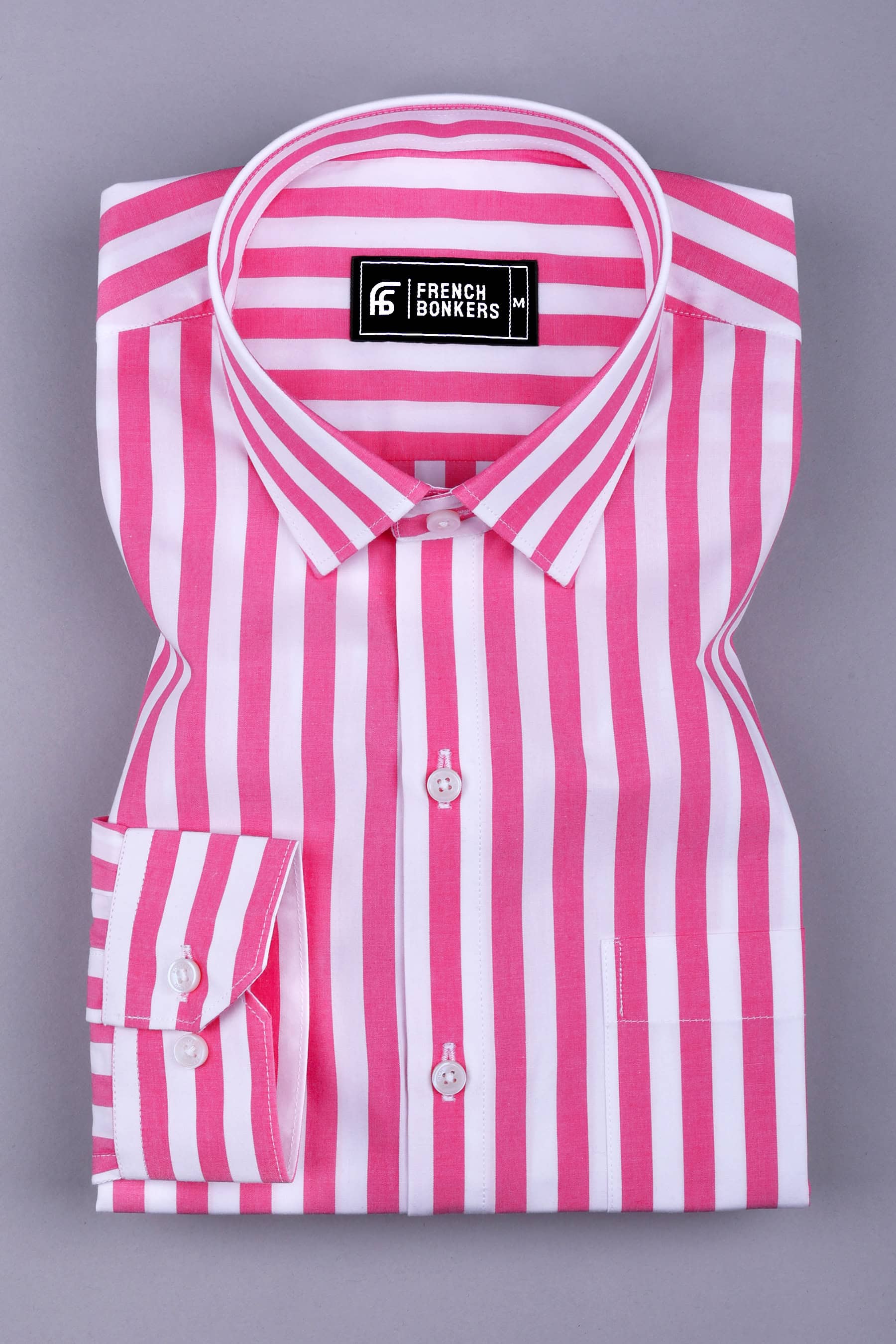 White with pink awning stripe cotton shirt
