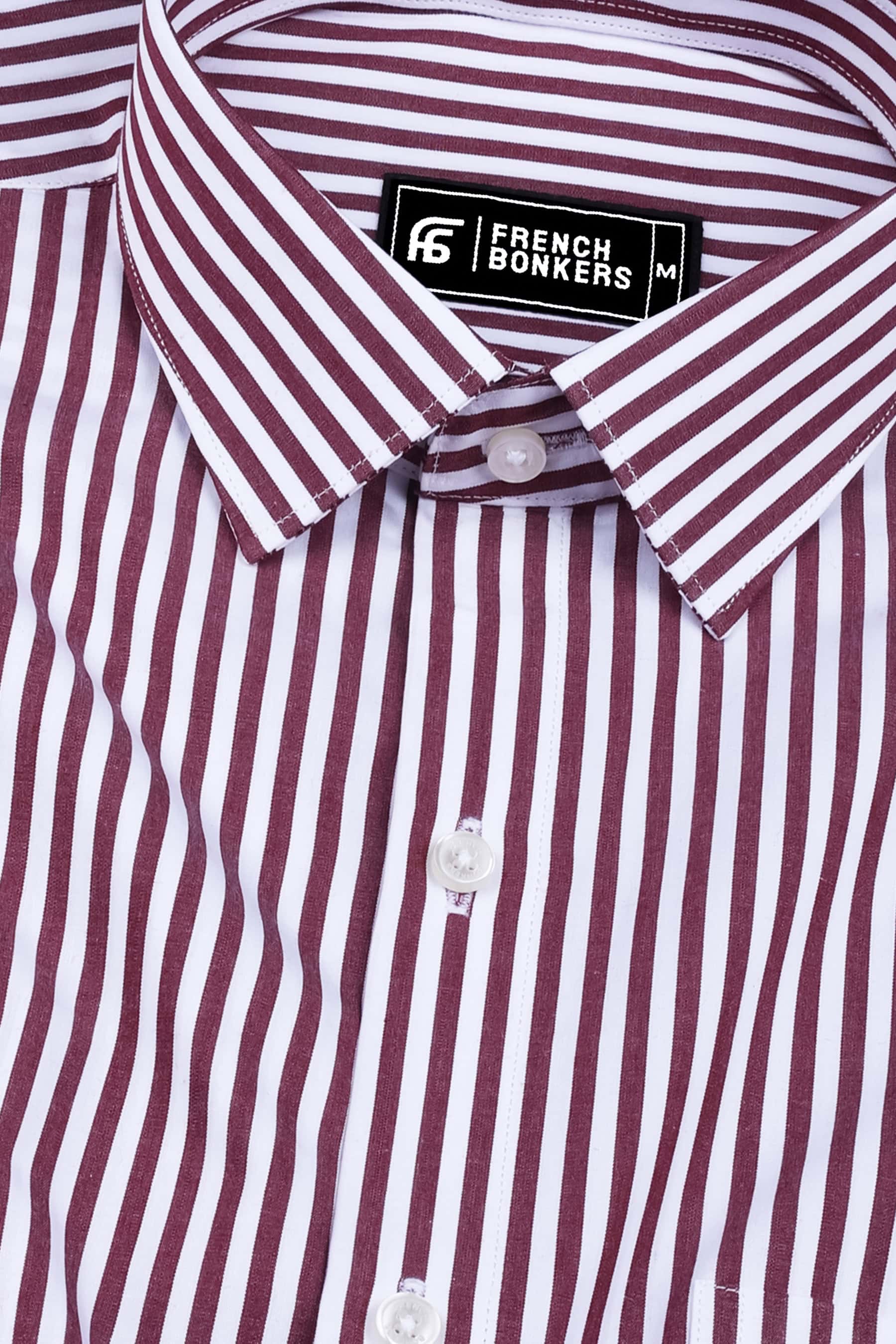 White with wine red bengal stripe cotton shirt