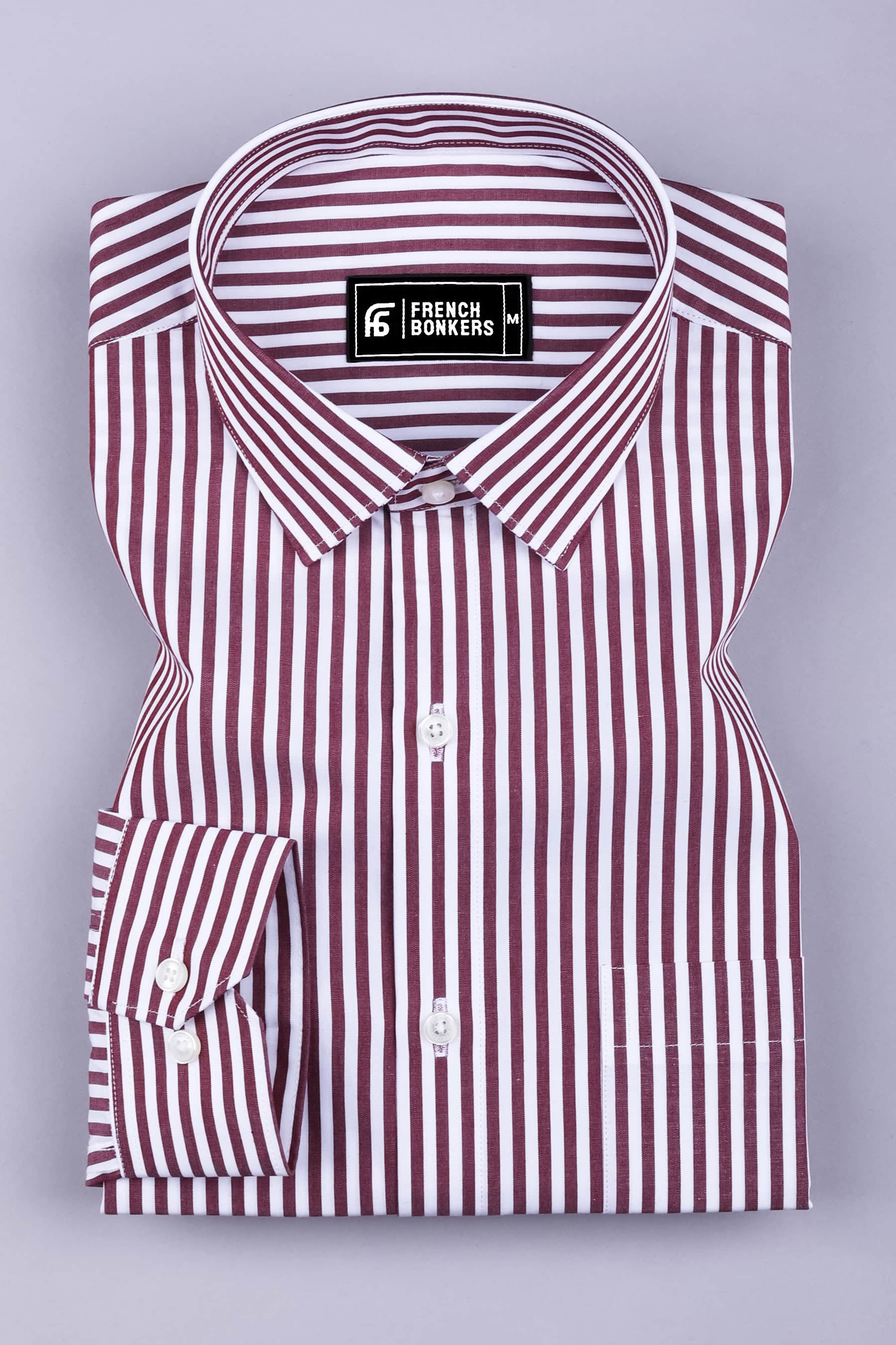 White with wine red bengal stripe cotton shirt
