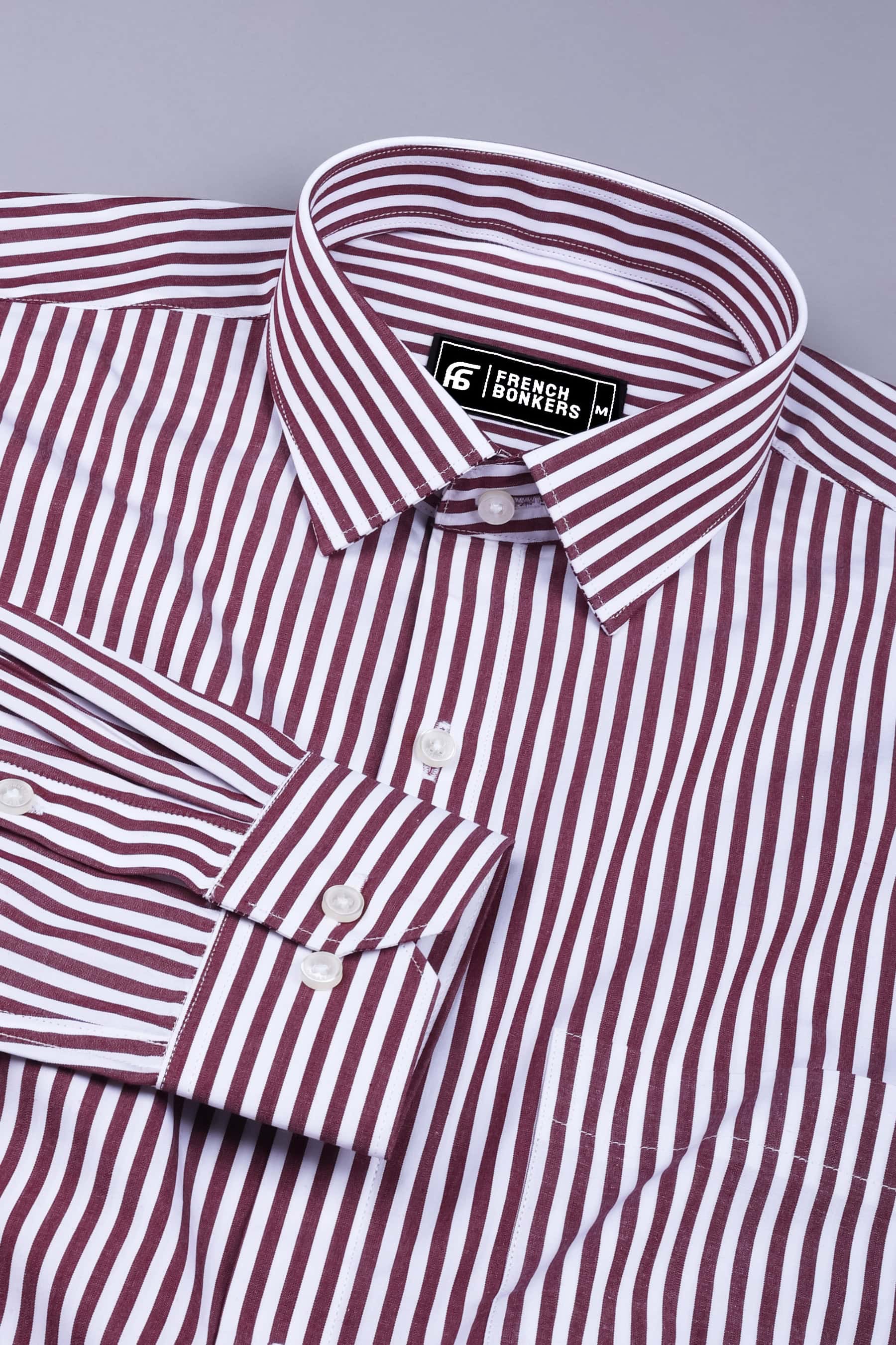 White with wine red bengal stripe cotton shirt