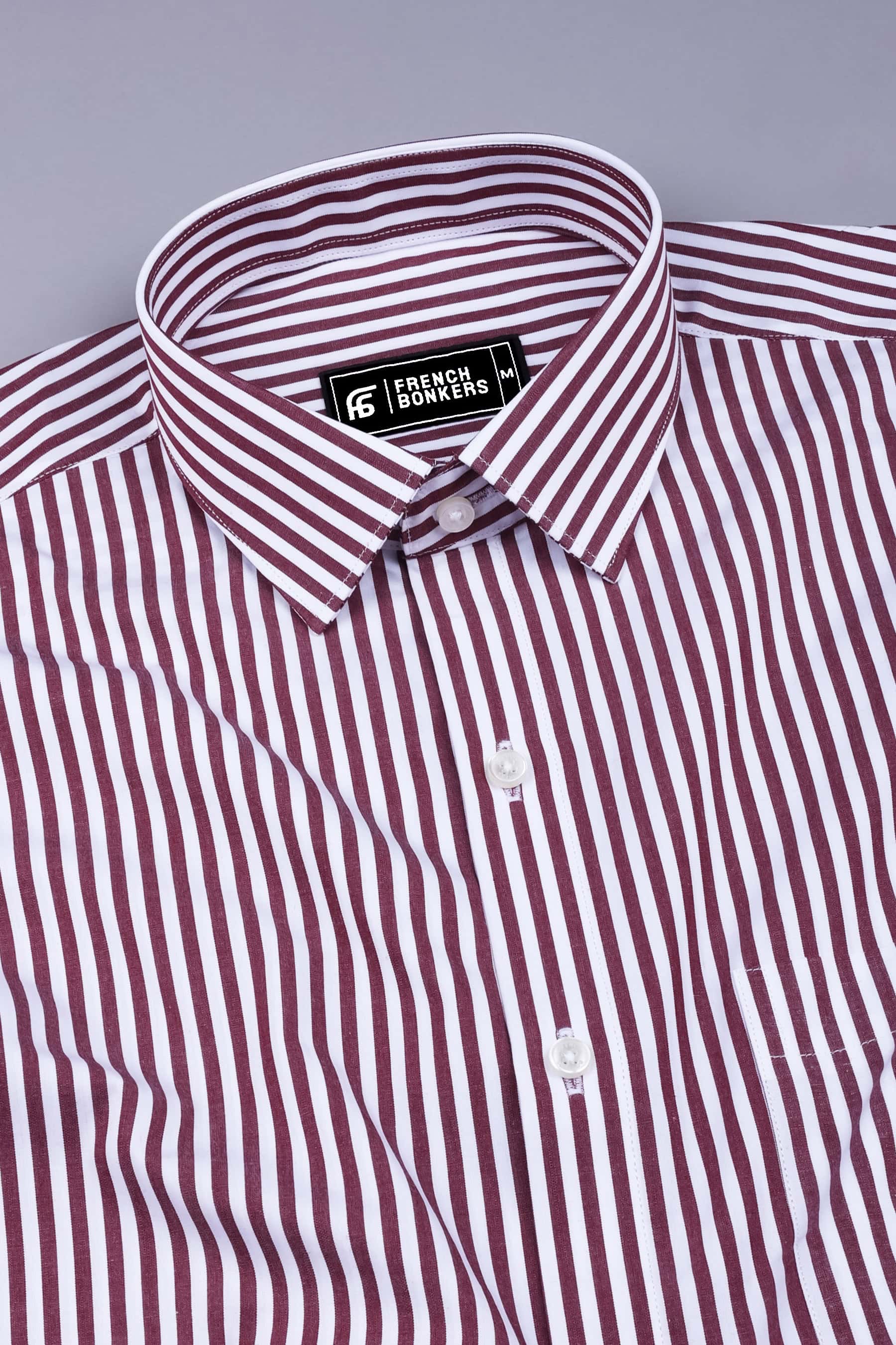 White with wine red bengal stripe cotton shirt