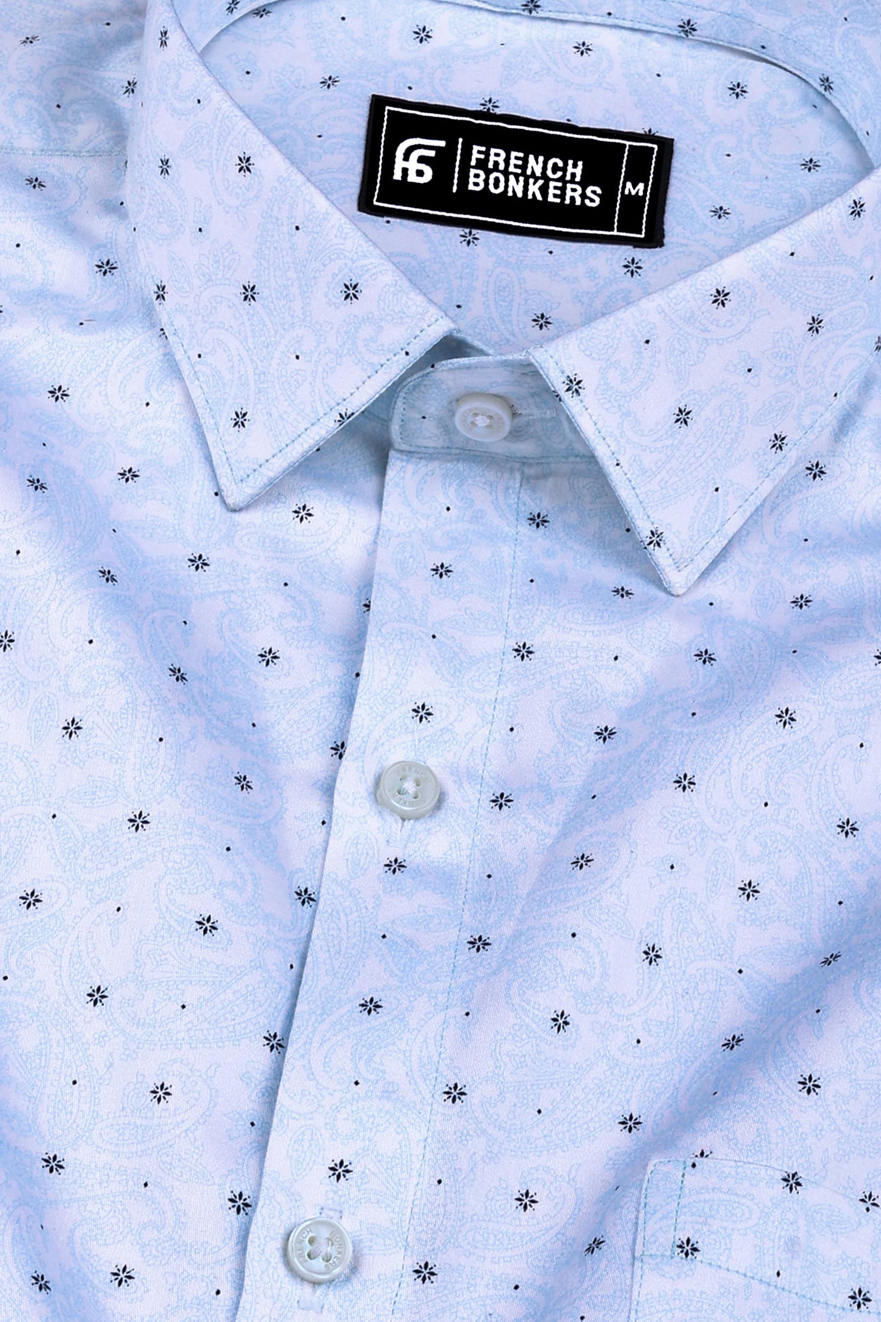 White with blue mango printed cotton shirt