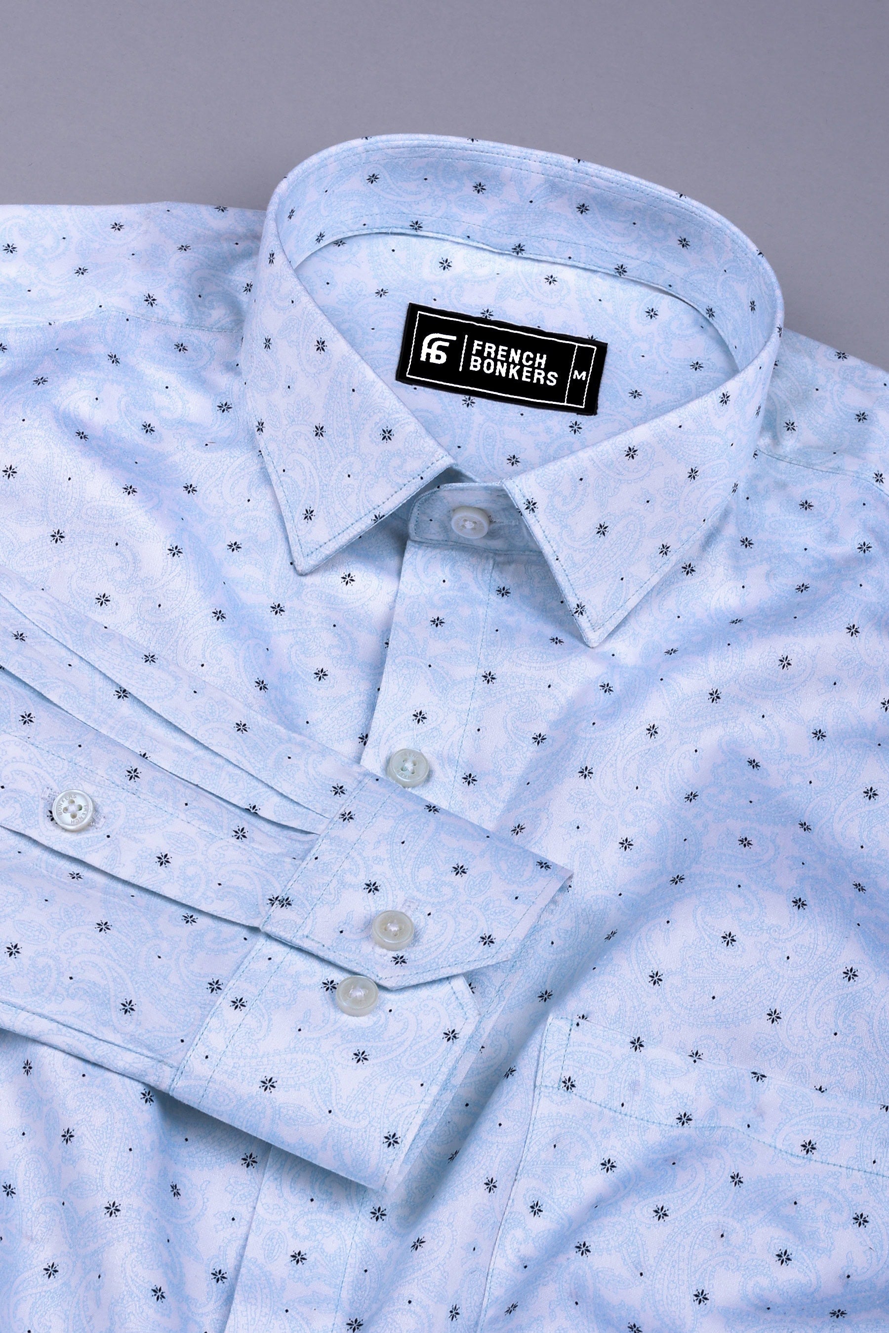 White with blue mango printed cotton shirt