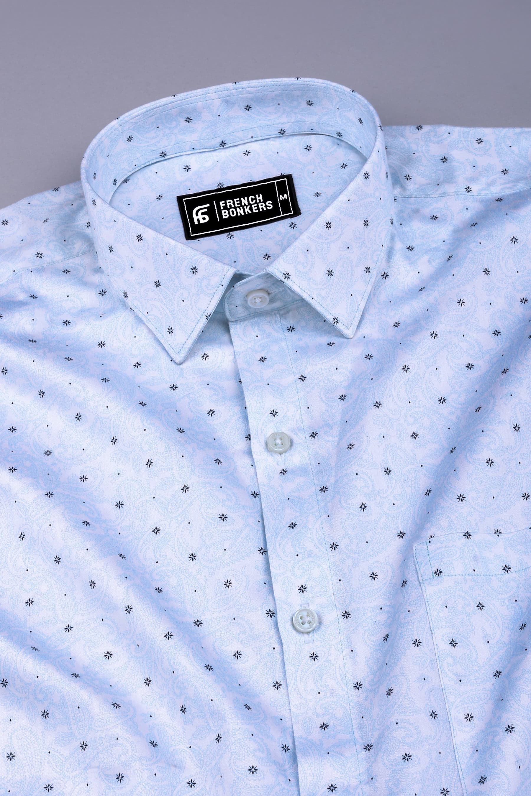 White with blue mango printed cotton shirt