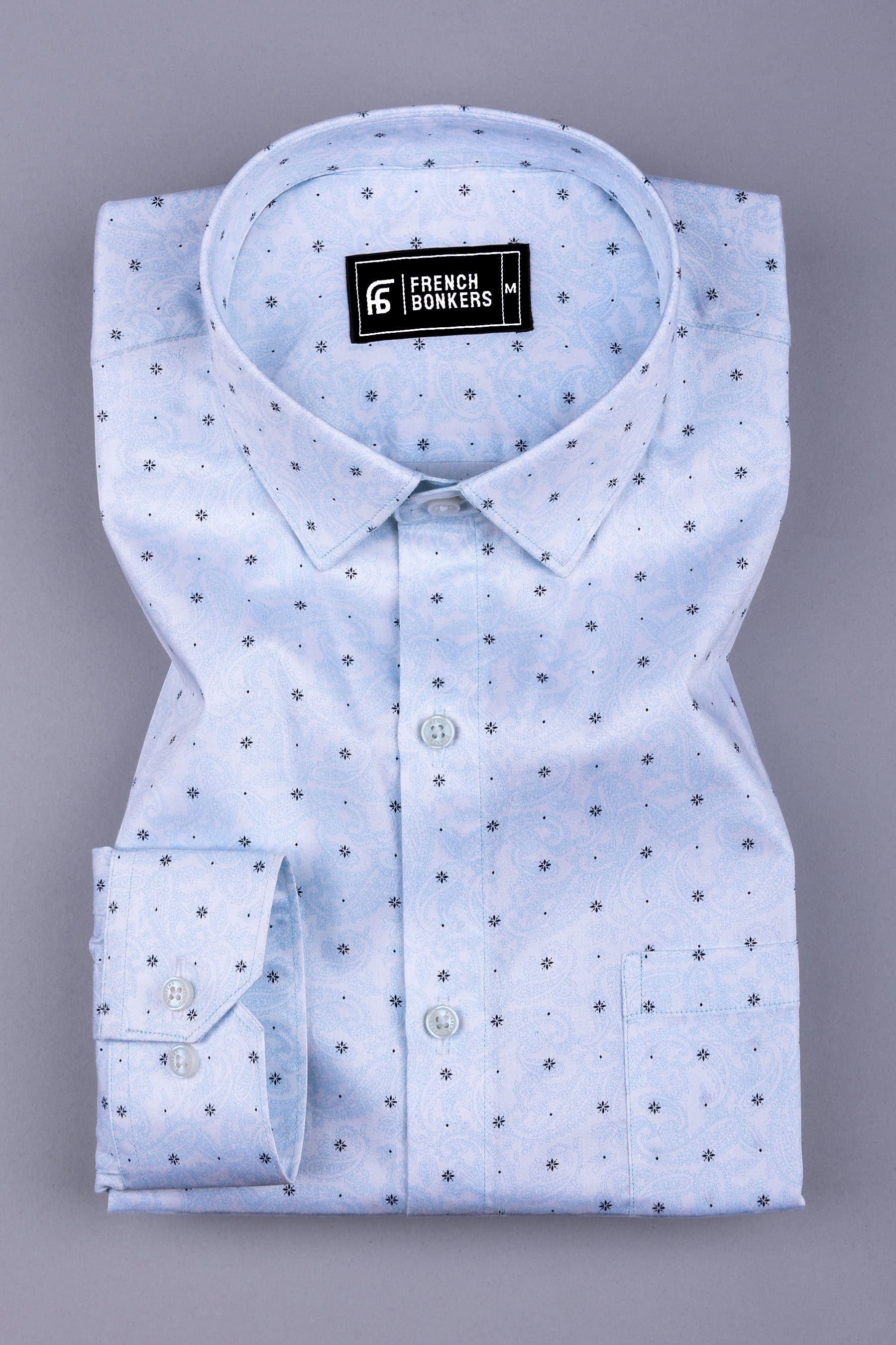 White with blue mango printed cotton shirt