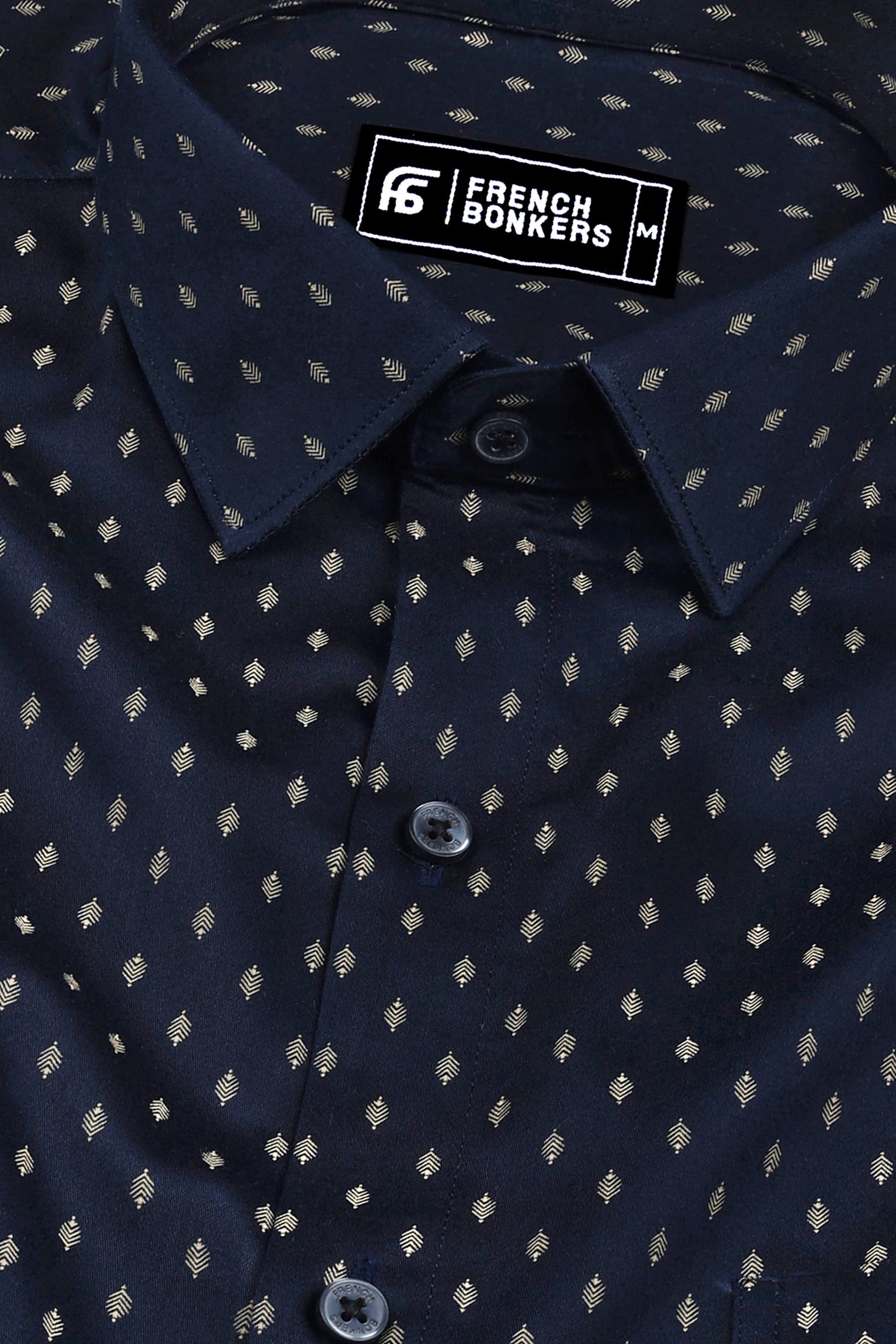 Blue with golden date leaf printed cotton shirt