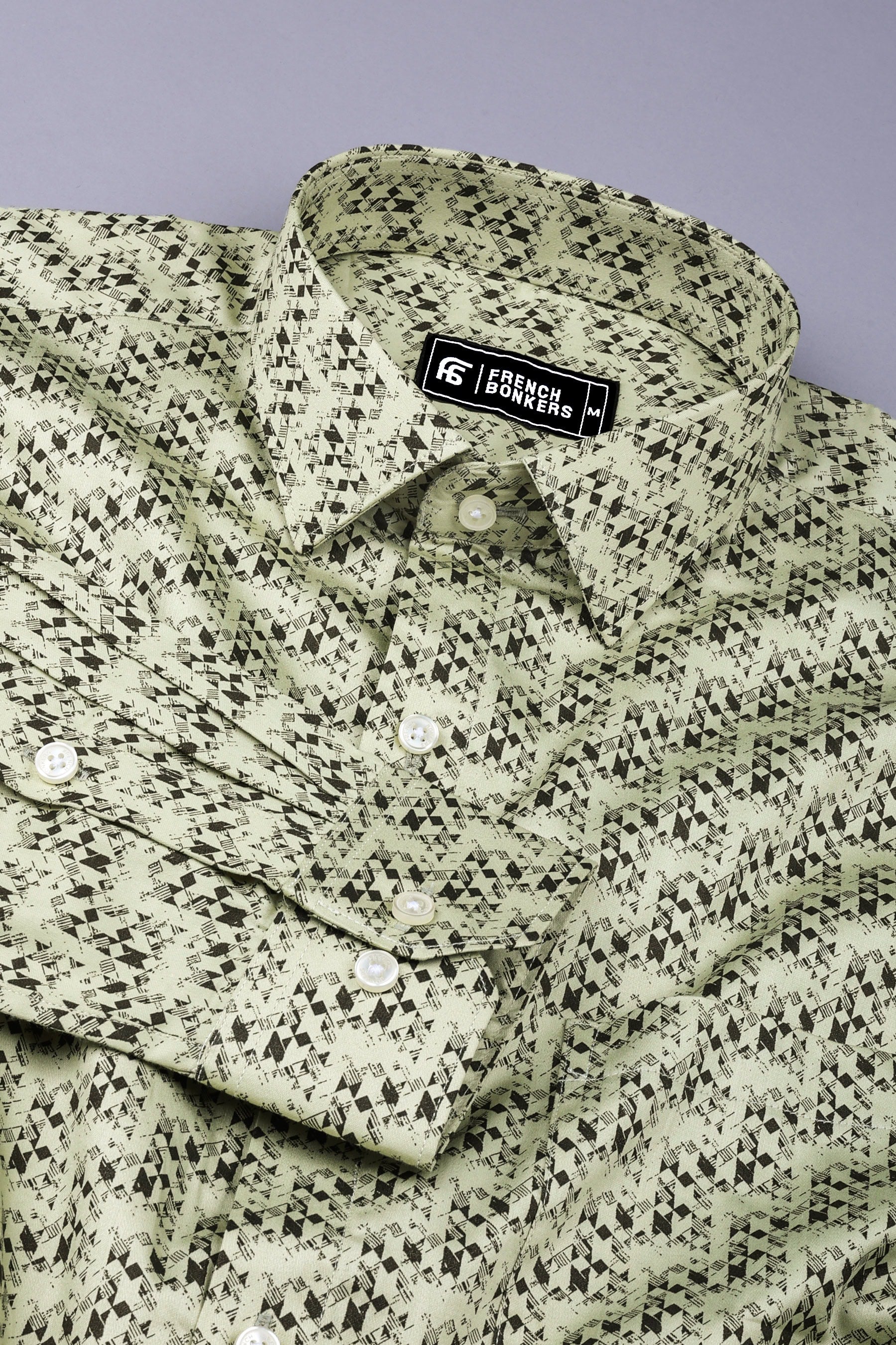 Parmesean yellow with brown printed cotton shirt