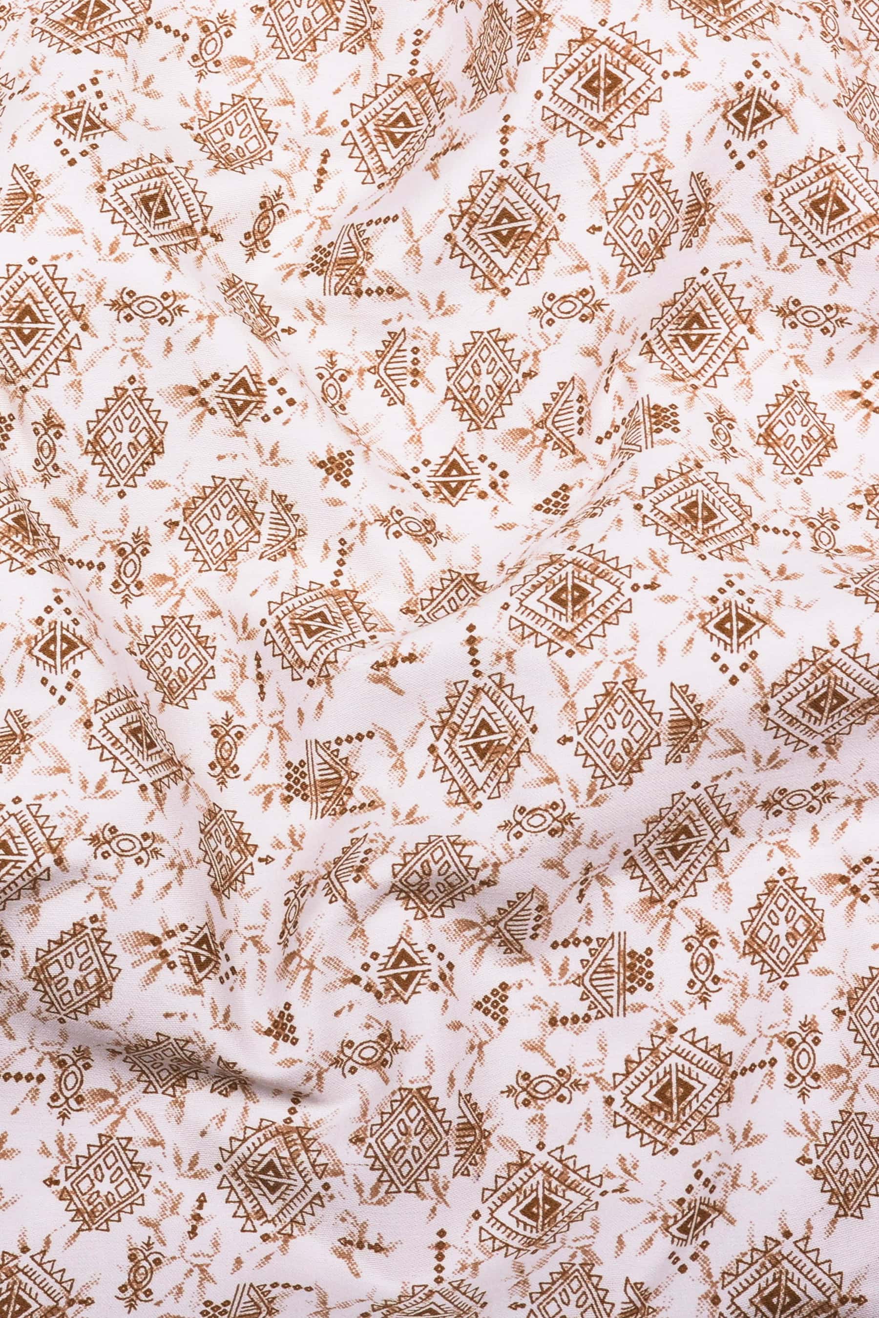 Warm white with brown vintage design printed cotton shirt
