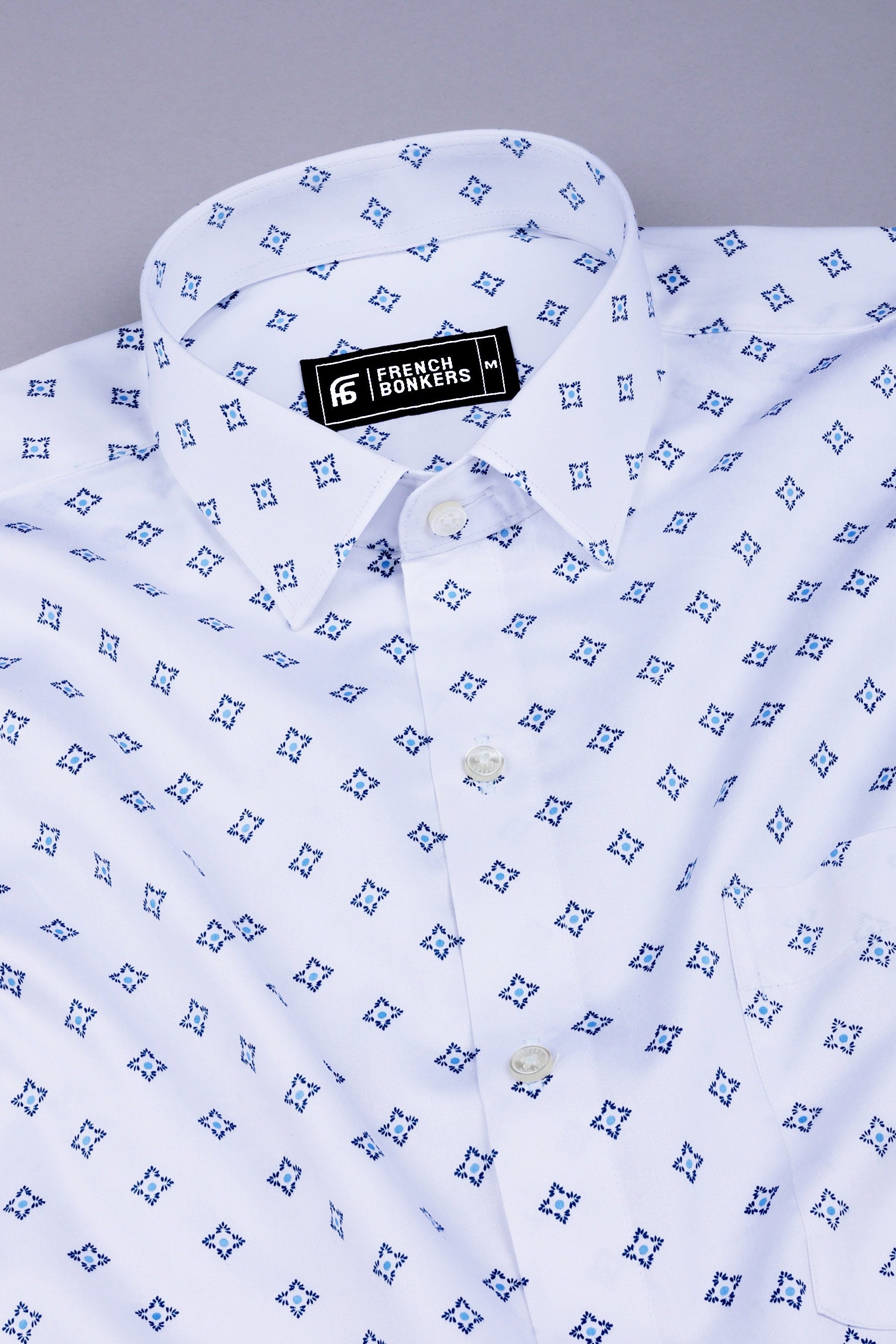 Floral white with blue printed cotton shirt