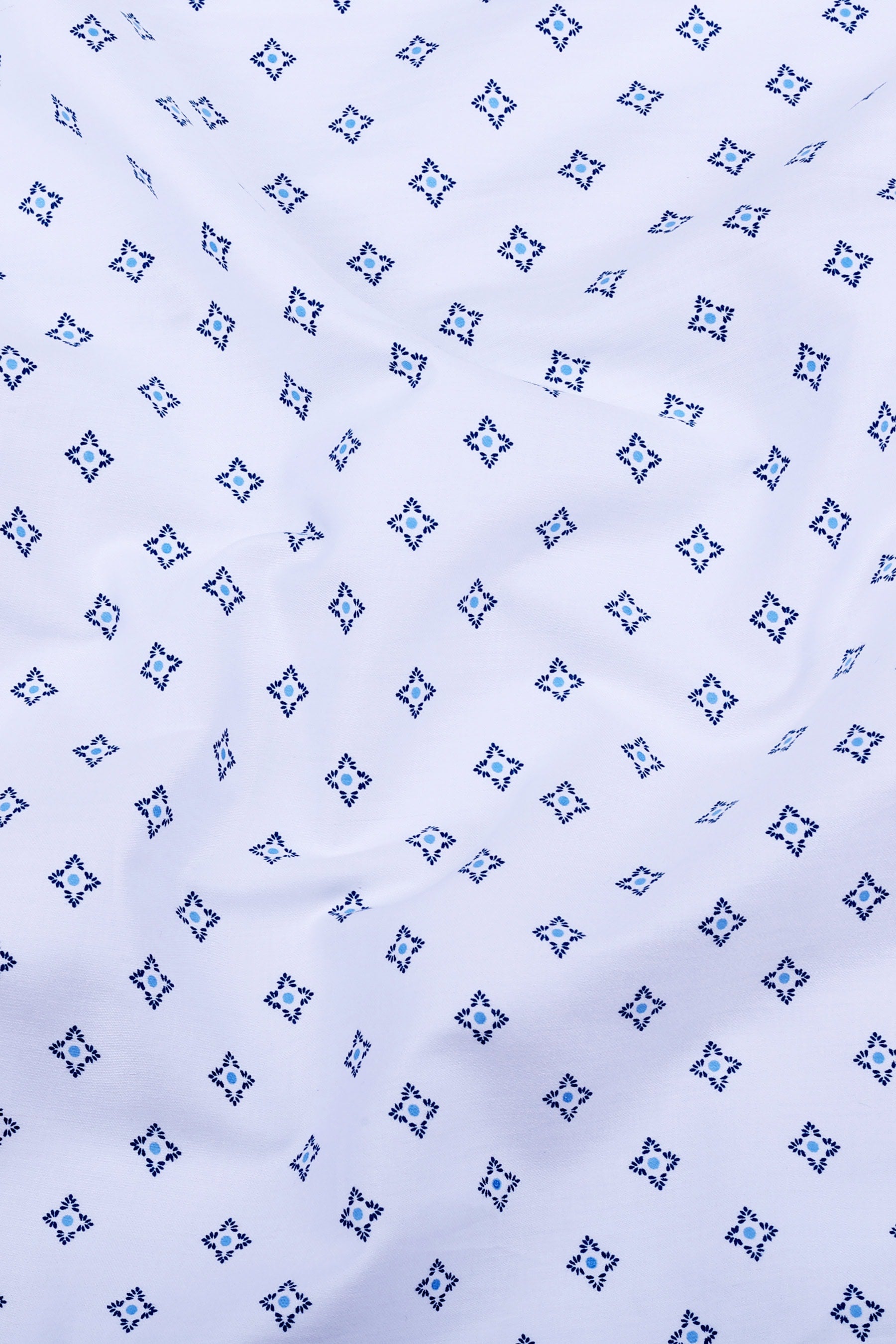 Floral white with blue printed cotton shirt