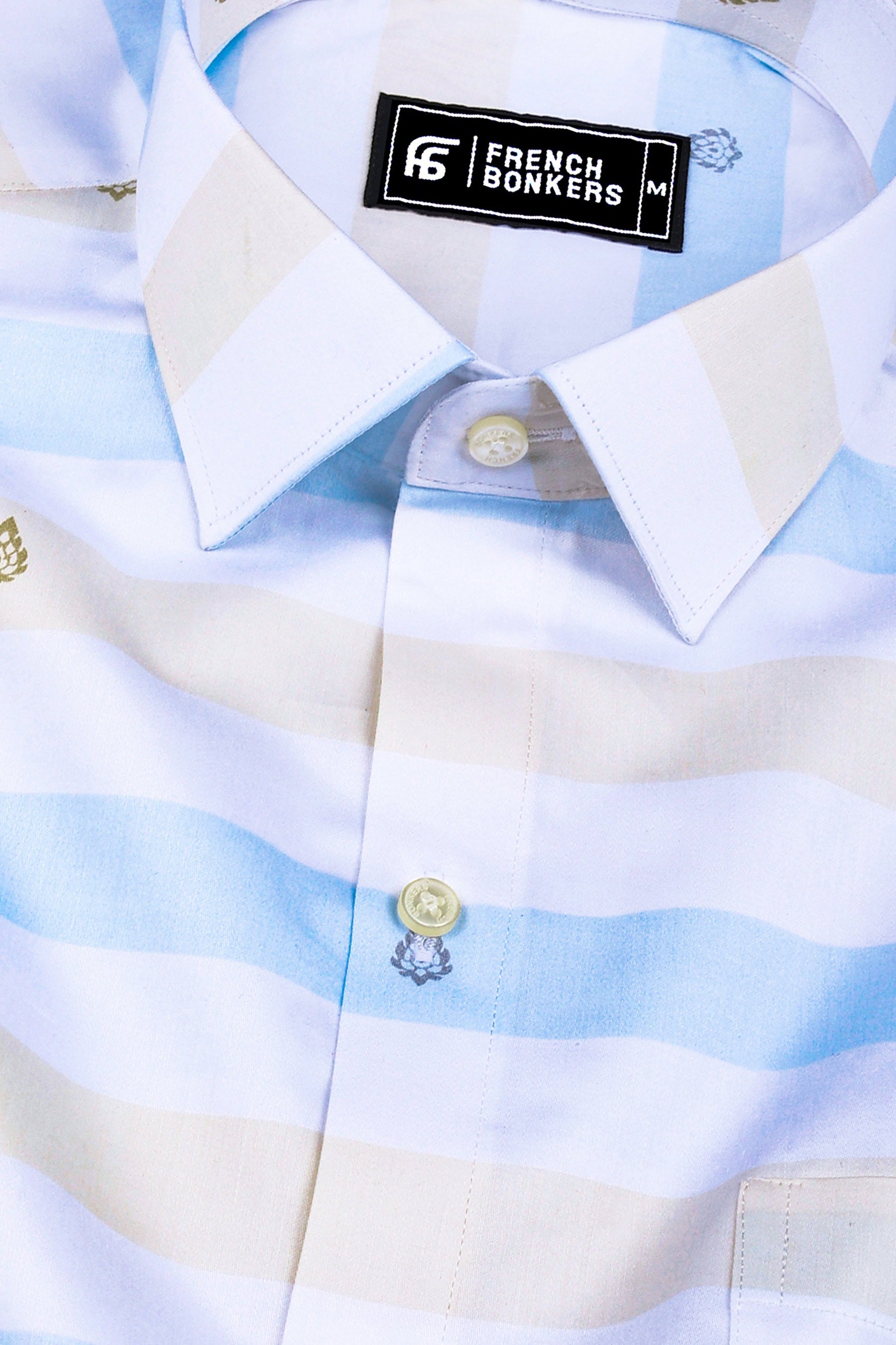 White with sky blue weft stripe cotton shirt