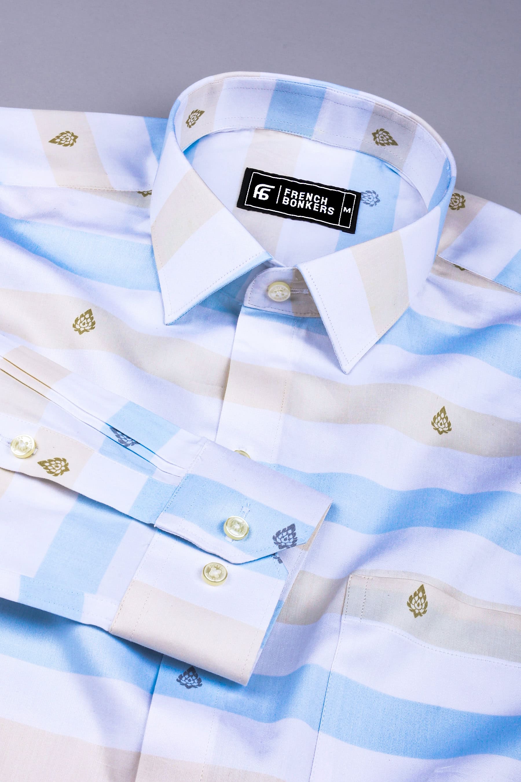 White with sky blue weft stripe cotton shirt