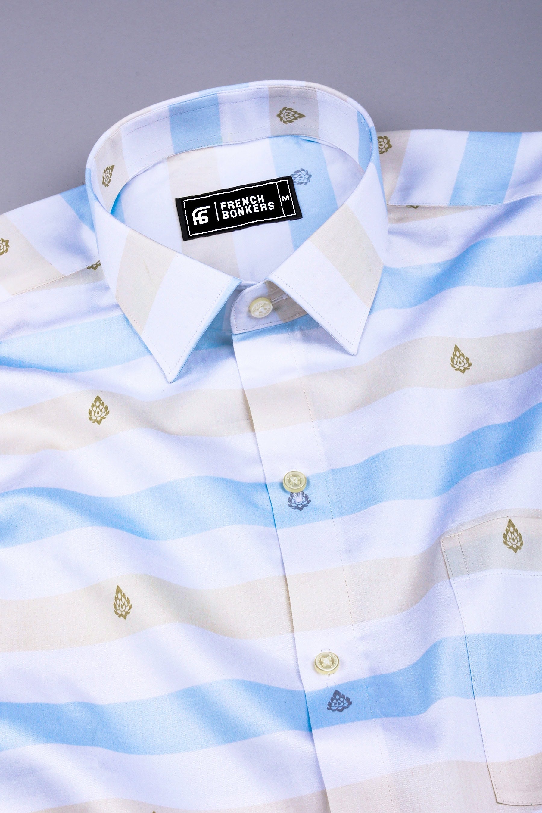 White with sky blue weft stripe cotton shirt
