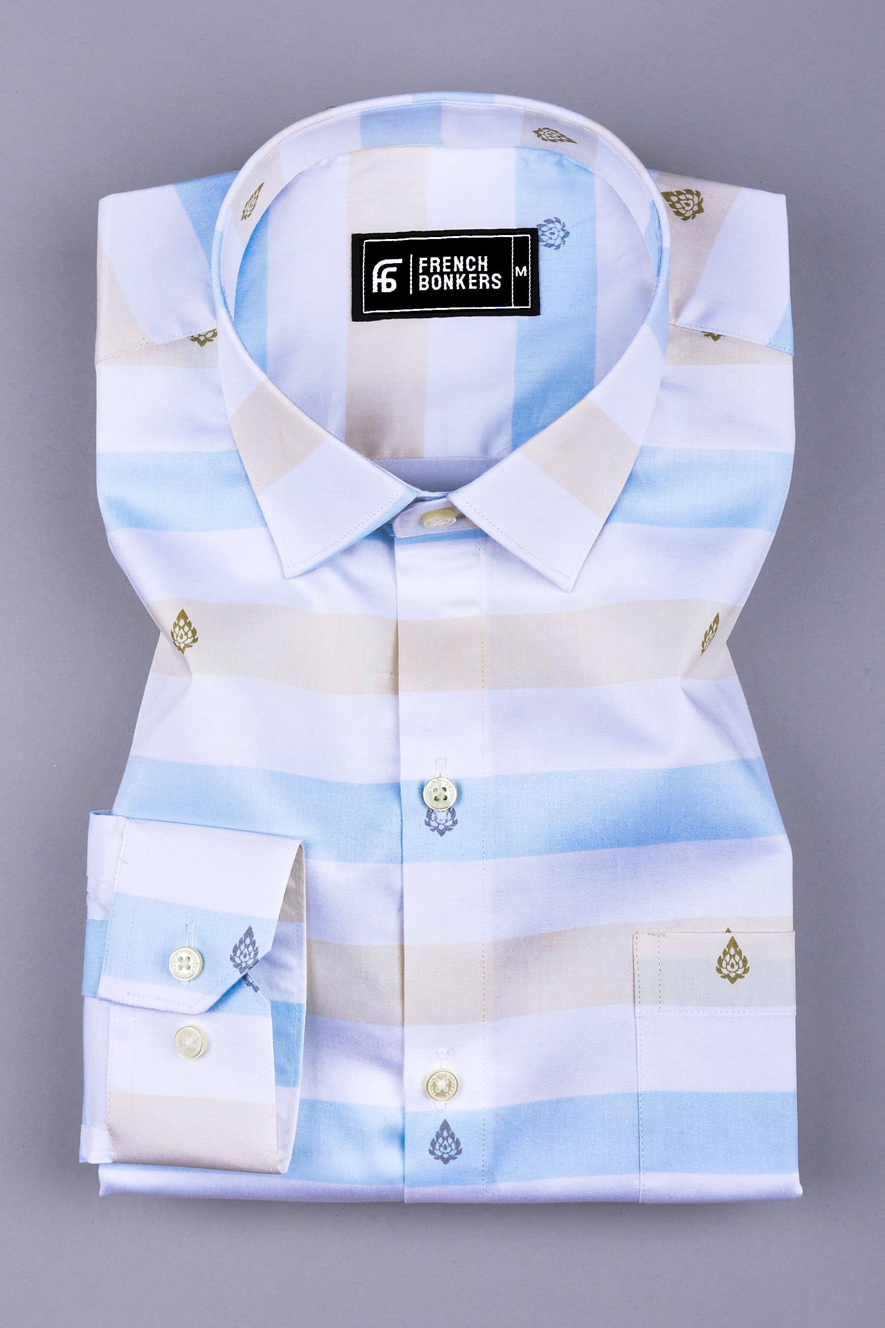 White with sky blue weft stripe cotton shirt