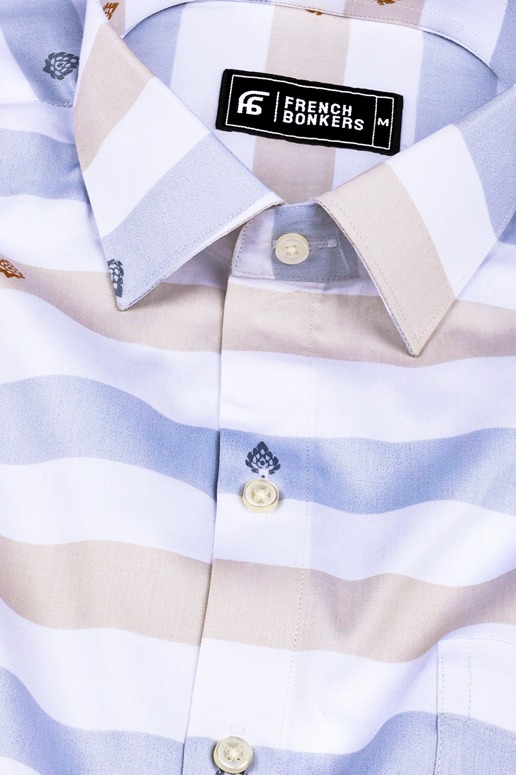 White with light grey weft stripe cotton shirt