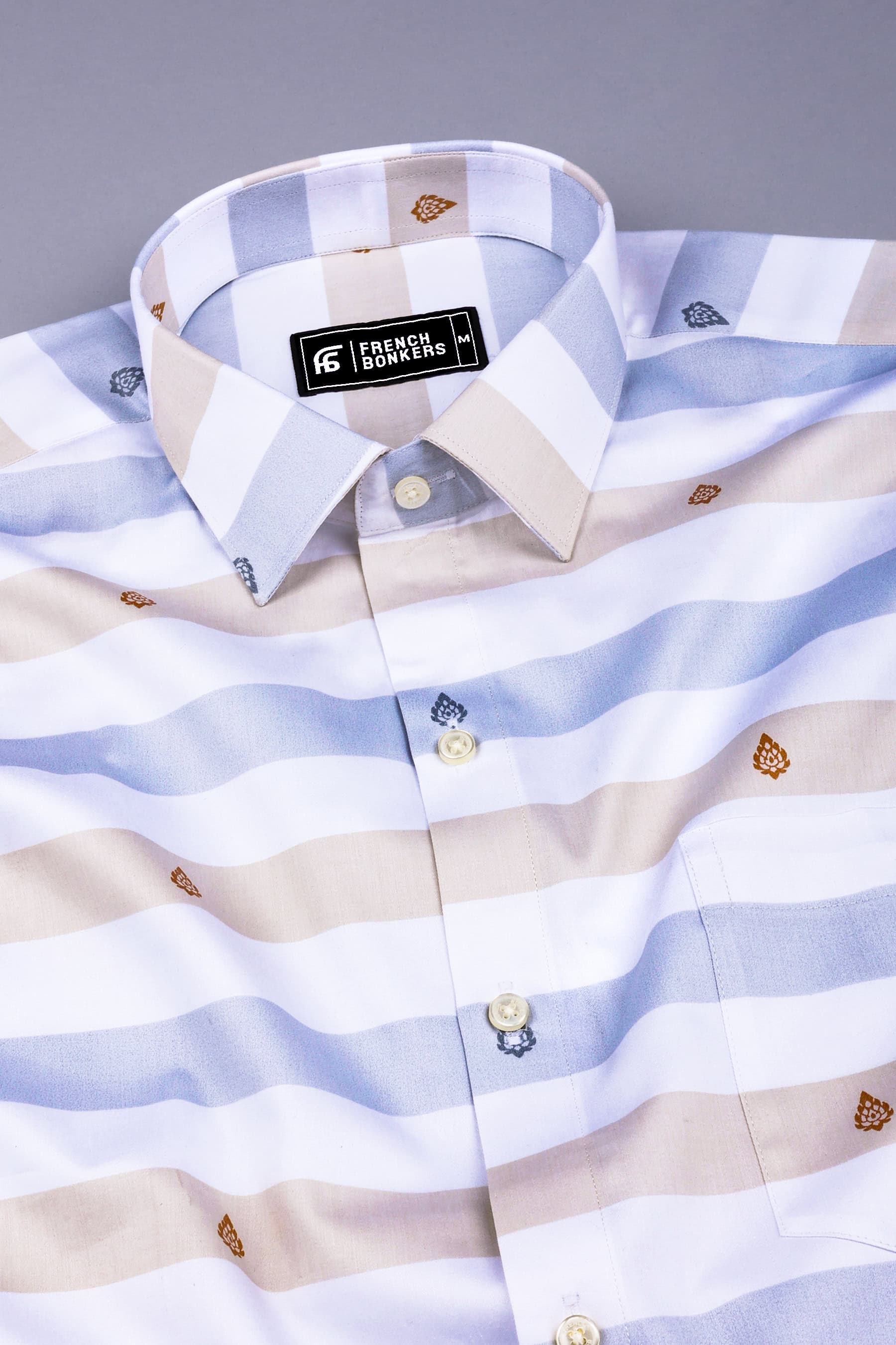 White with light grey weft stripe cotton shirt