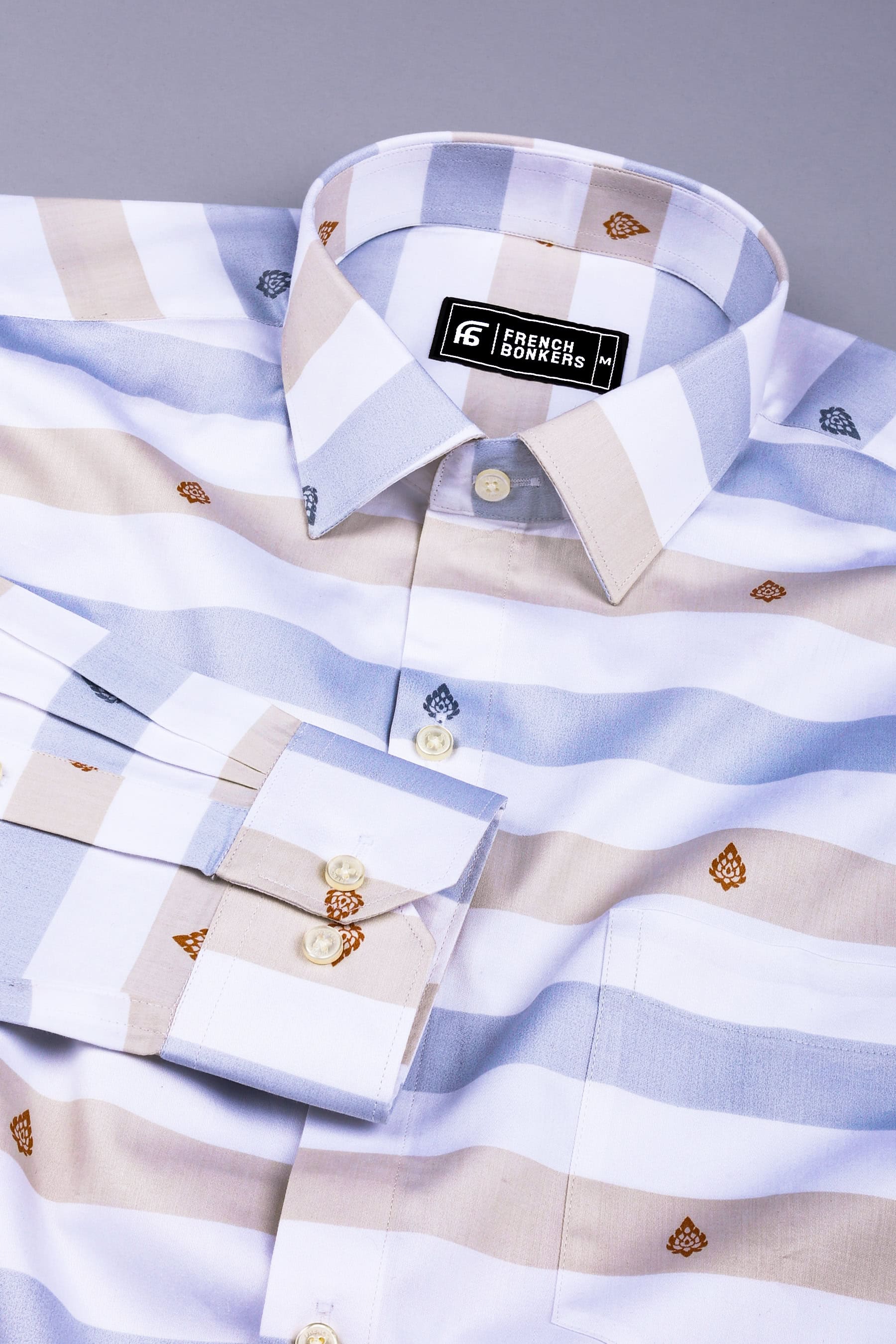 White with light grey weft stripe cotton shirt