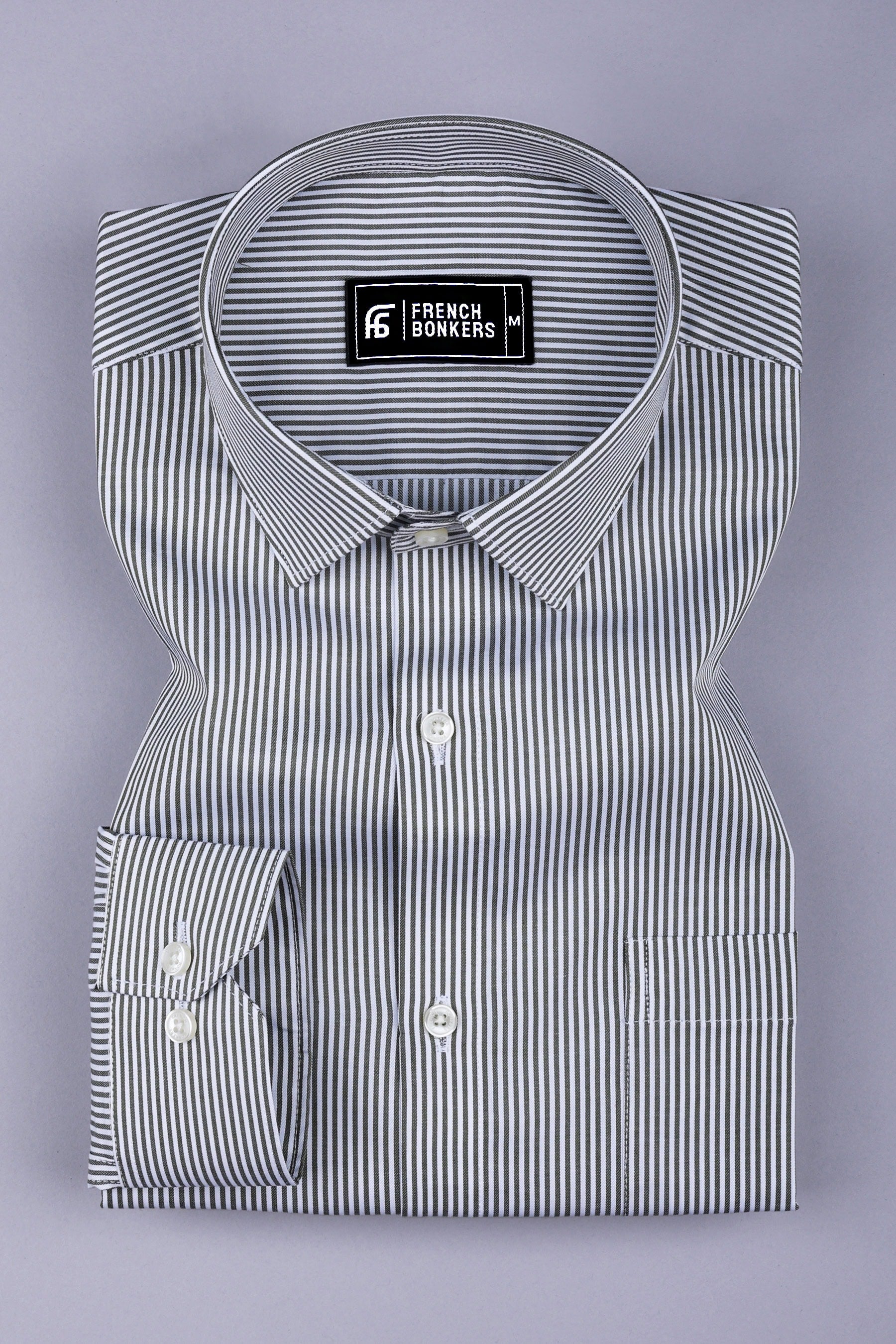White with grey stripe cotton shirt