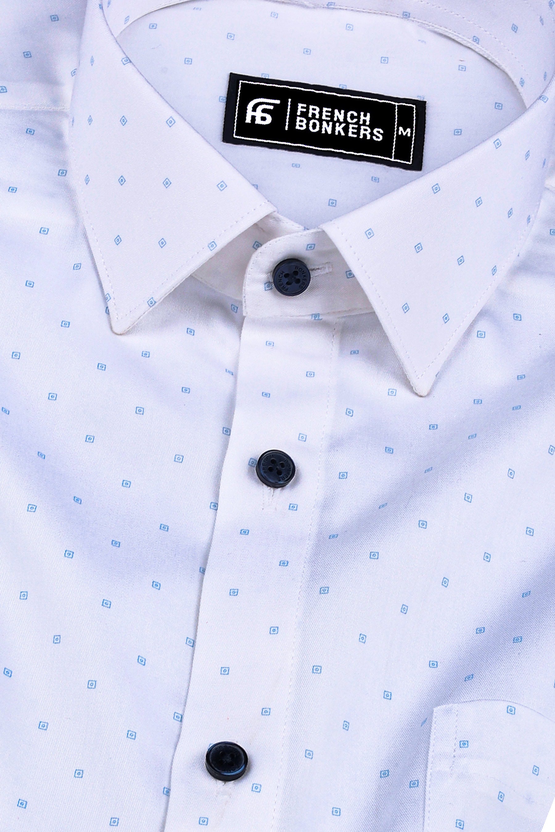 White with tiny square printed cotton shirt