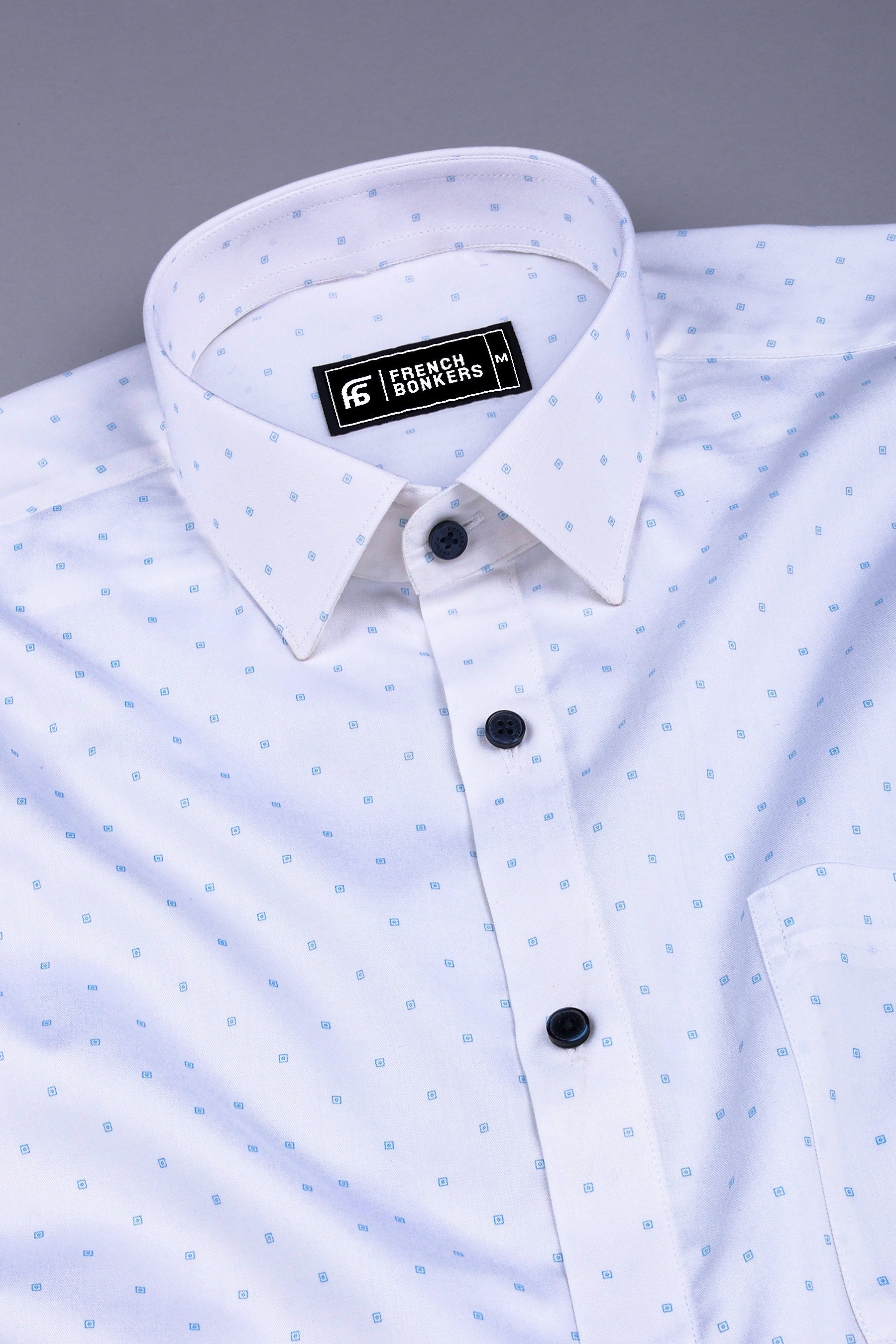 White with tiny square printed cotton shirt