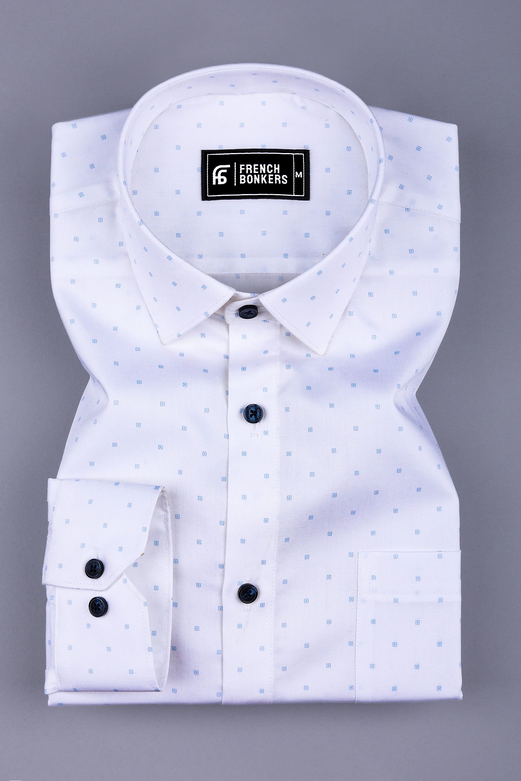 White with tiny square printed cotton shirt