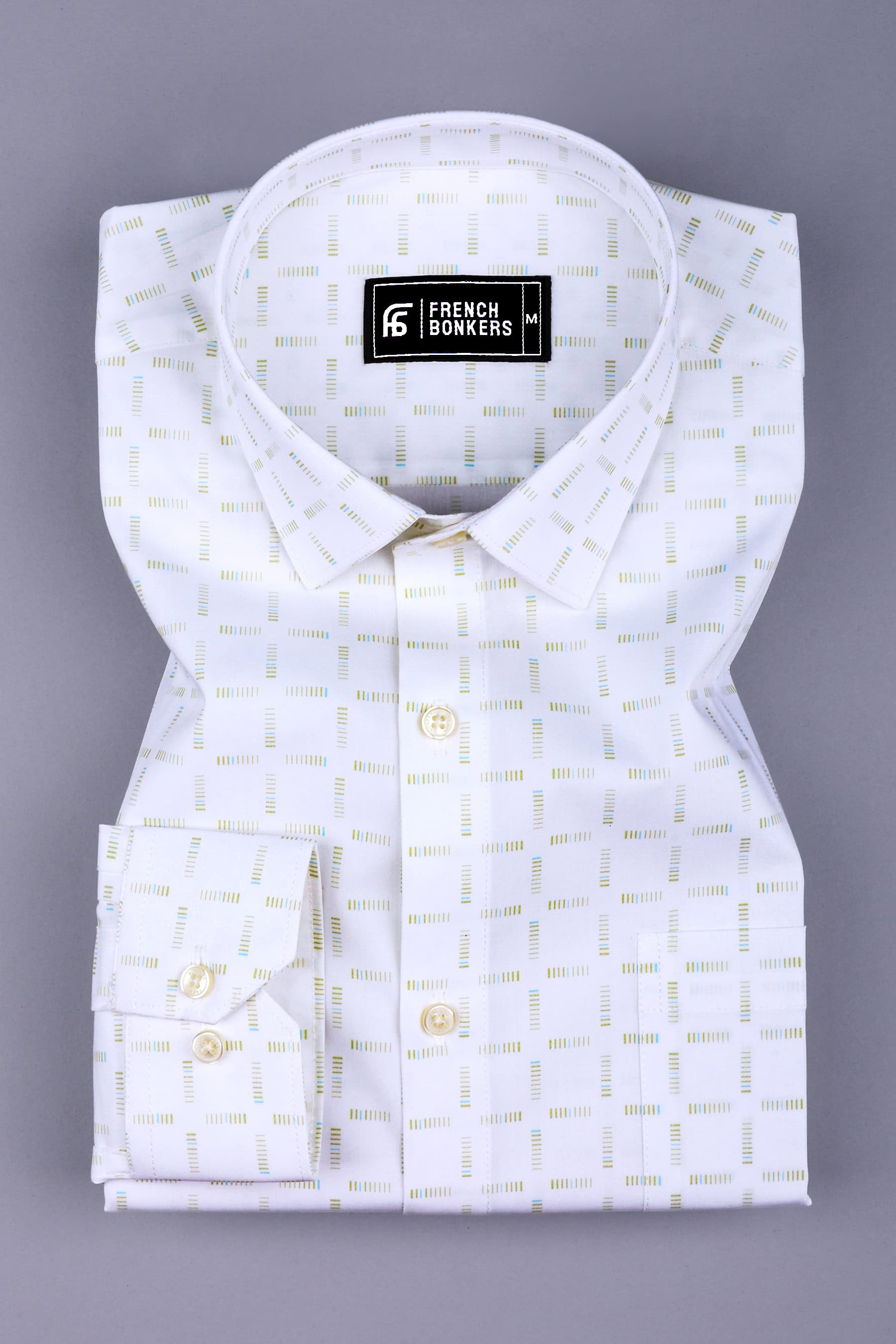 White with radiation pattern printed cotton shirt