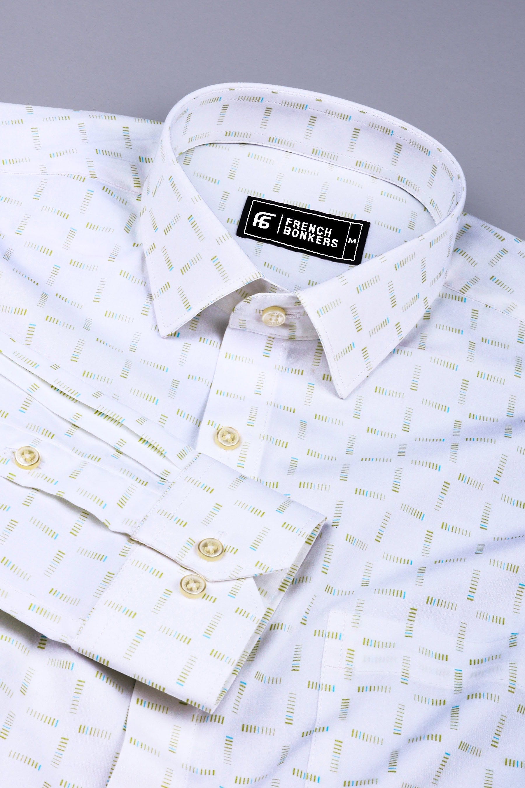 White with radiation pattern printed cotton shirt